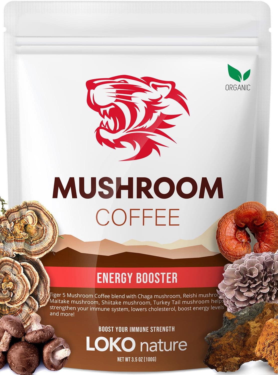 Tiger 5 Mushroom Coffee- Organic Superfood Mushroom Coffee with 100% Arabica, 30 servings, Powerful Natural Ingredients, Antioxidants, Immune System Booster, Vegan, Dairy Free, Non-GMO and Great Taste