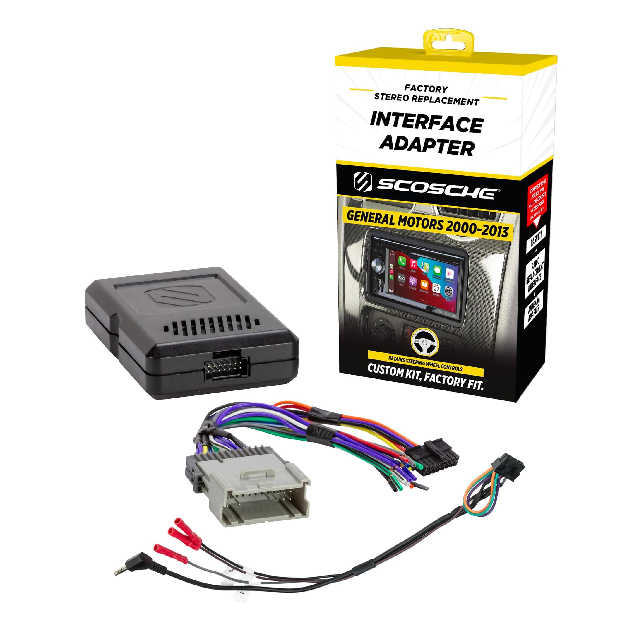 Scosche GM2000SWF Factory Stereo Replacement Interface Adapter, Compatible with Select 2000-2013 GM Vehicles, Car Radio Wiring Harness, Retain Steering Wheel Control & OEM Amplifier