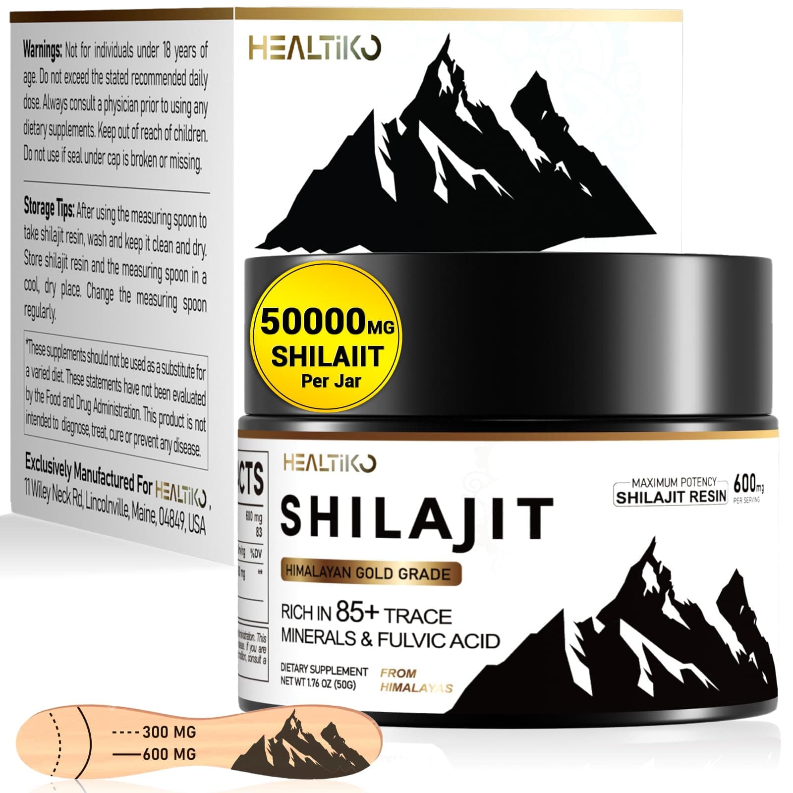 Shilajit Resin, Himalayan Shilajit Organic - 600mg Potency Gold Grade, Shilajit for Men & Women with 85+ Trace Minerals & Fulvic Acid, for Energy, Immunity & Strength, 83 Serving (50g)