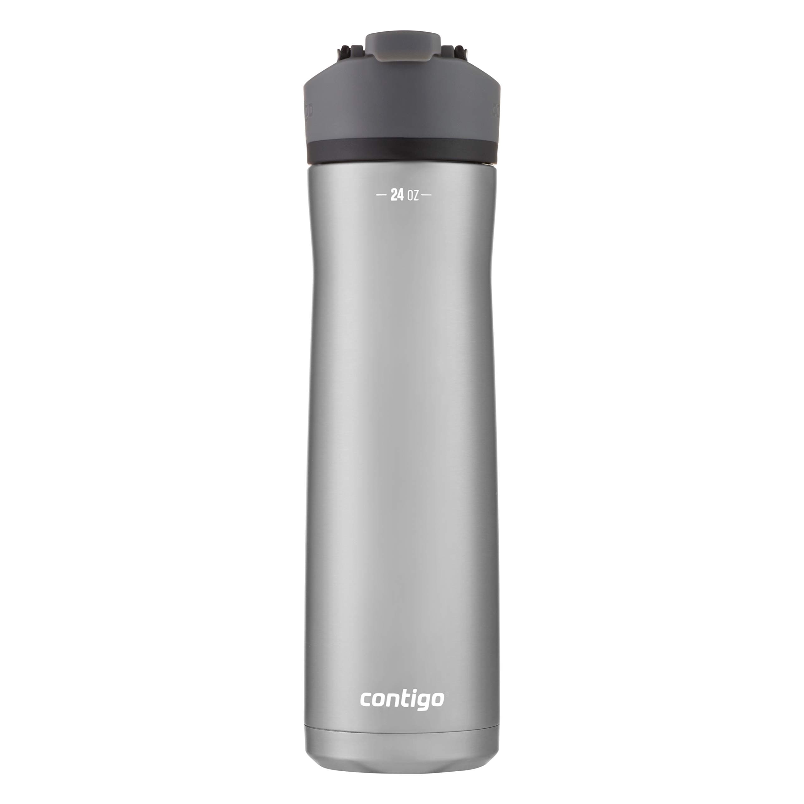 Contigo Cortland Chill 2.0 Vacuum-Insulated Stainless Steel Water Bottle, Spill-Proof Sip Technology, Interchangeable Lid, 24oz, Steel/Licorice, Perfect for Fitness Travel Everyday Use