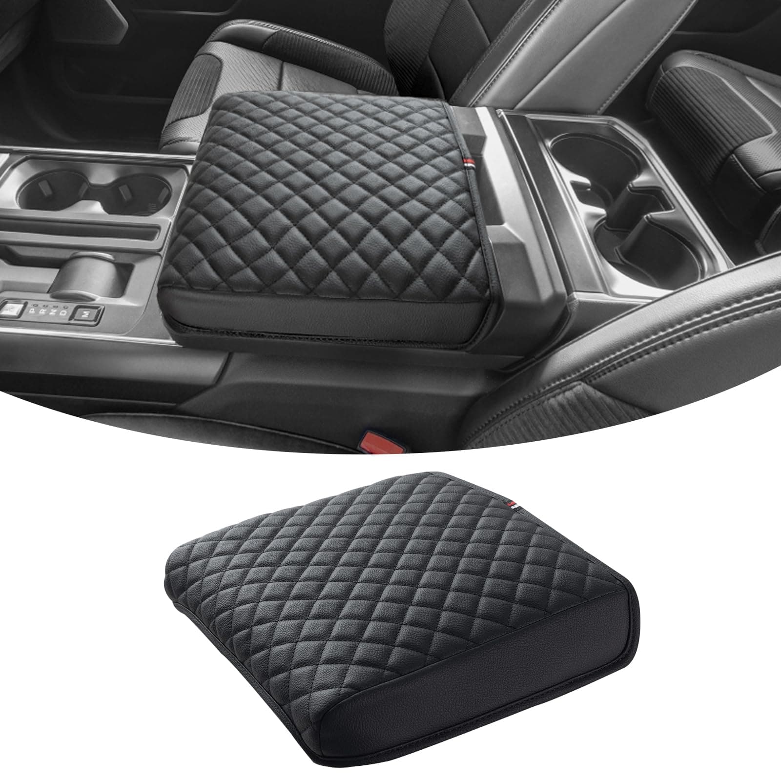 JDMCAR Armrest Cover Compatible with 2021 2022 2023 Ford F150 PU Leather Car Interior Accessories, Customized Anti-Scratch Leather Armrest Lid Protector Pad (Work Surface Console Only)