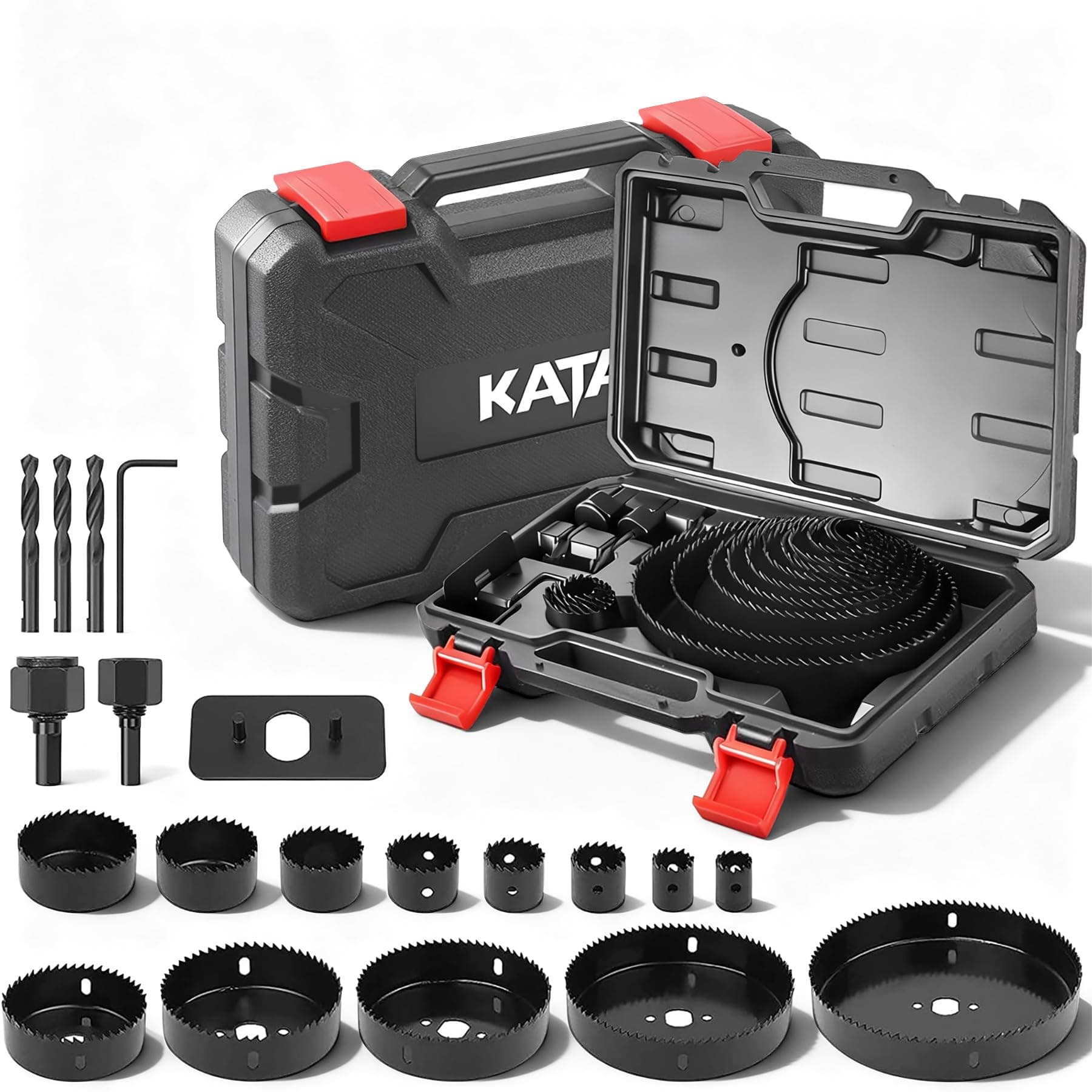 Hole Saw Set 20 PCS Hole Saw Kit with 3/4"-6"(19-152mm) 13PCS Saw Blades,2 Mandrels,3 Drill Bits,1 Installation Plate,1 Hex Key,Ideal for Soft Wood,Plywood,Drywall,PVC