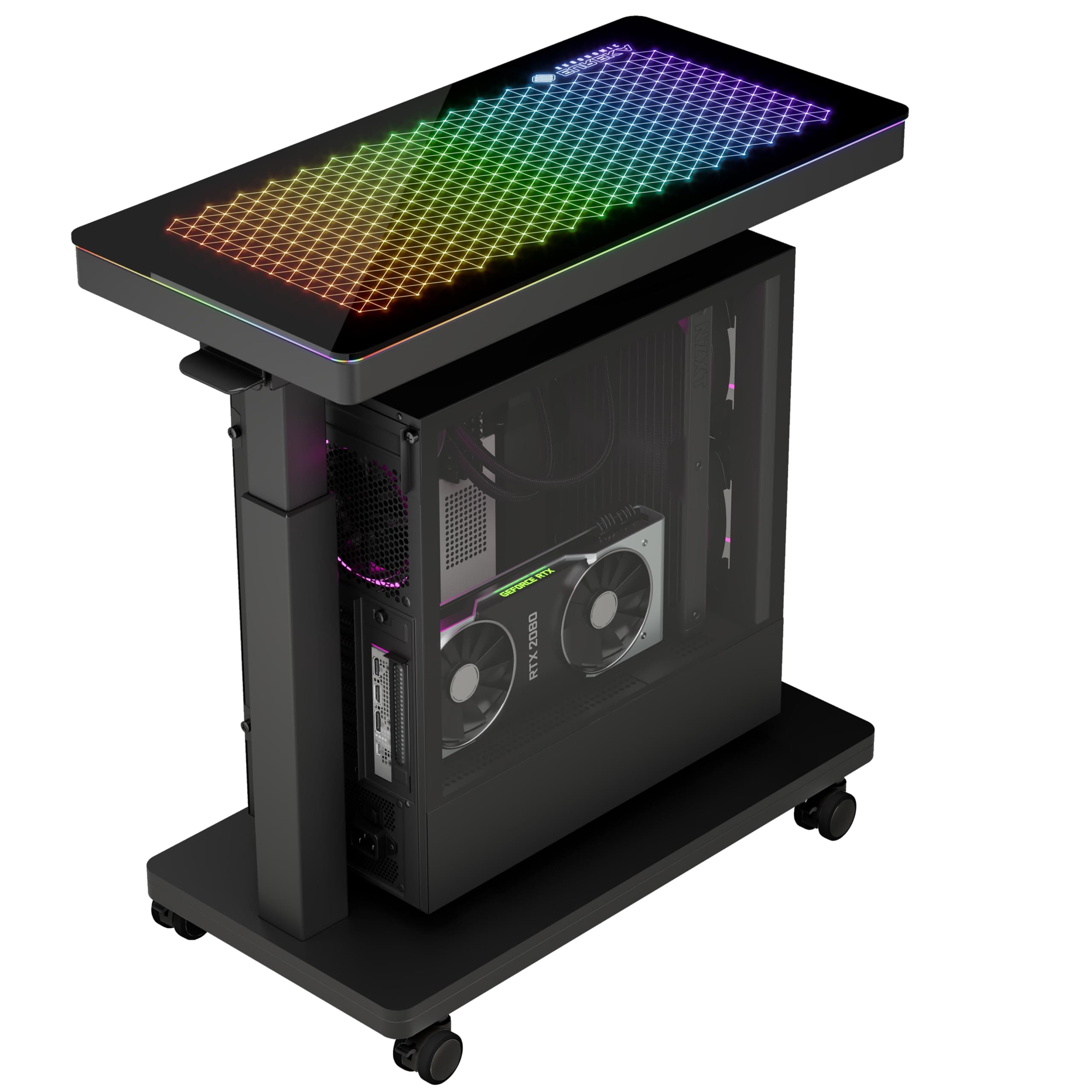 EUREKA ERGONOMIC PC Stand Adjustable Computer Tower with Music Sensing LED Lights, PC Trolley on Lockable Castor Wheels Sturdy, for Gaming Desk Computer Accessories, Black