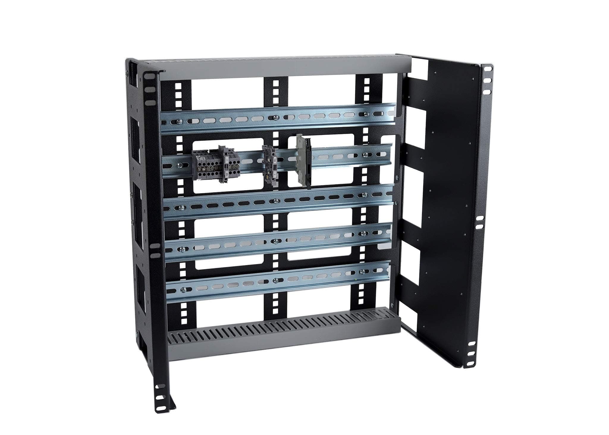 RCB1138BK15 10U Rackmount DIN Rail Panel for Industrial Standard EIA-310 19 inch 2-Post Relay Rack or 4-Post Server Rack