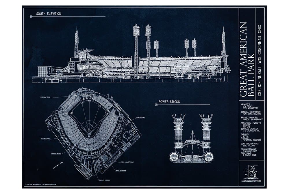 Great American Ball Park Blueprint Style Print