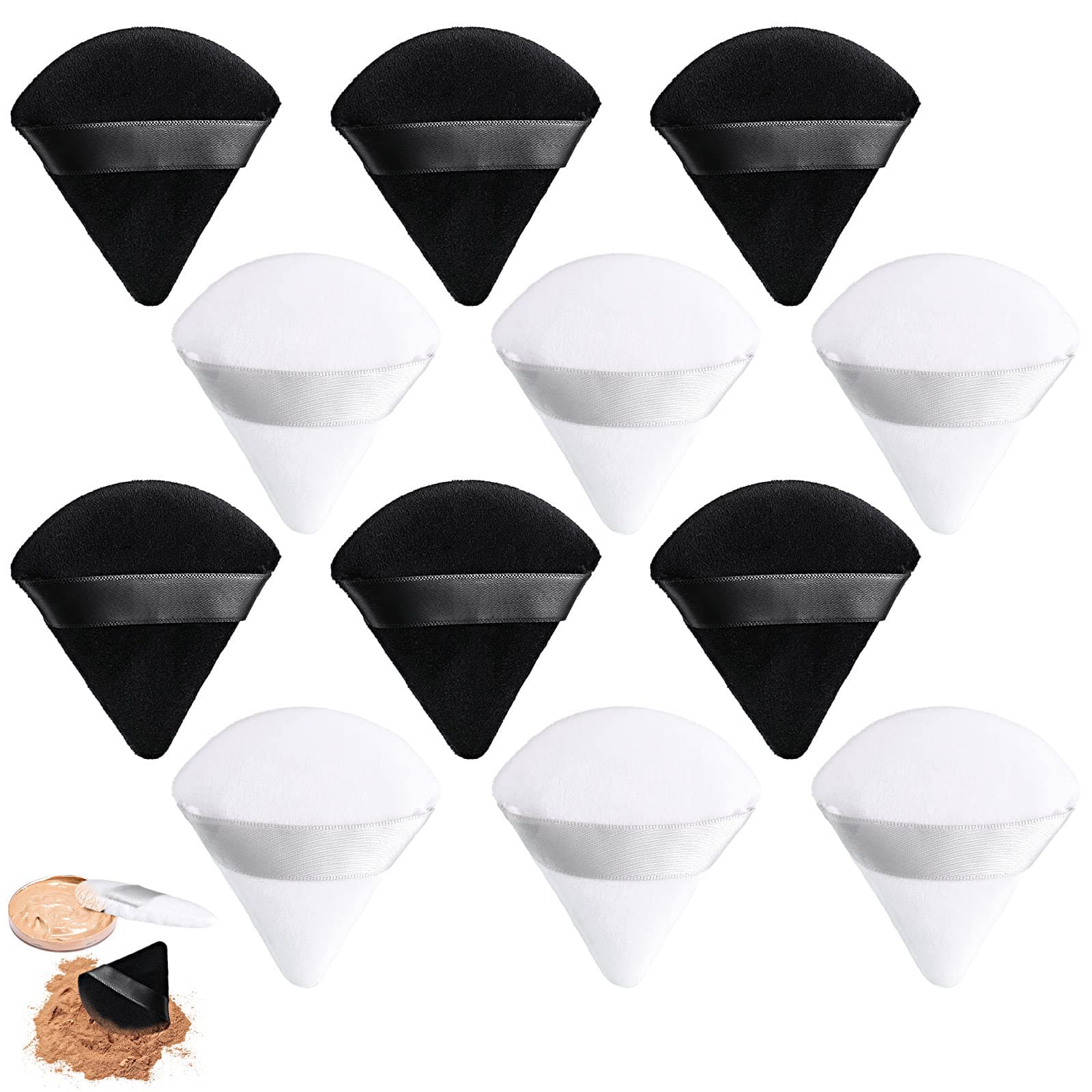 Powder Puff Face Triangle,12 Pieces Makeup Puff Wet and Dry Dual-Use Loose Powder Soft Body Cosmetic Foundation Sponge Mineral Powder Makeup Tool Suitable for Liquid Foundation Black and White