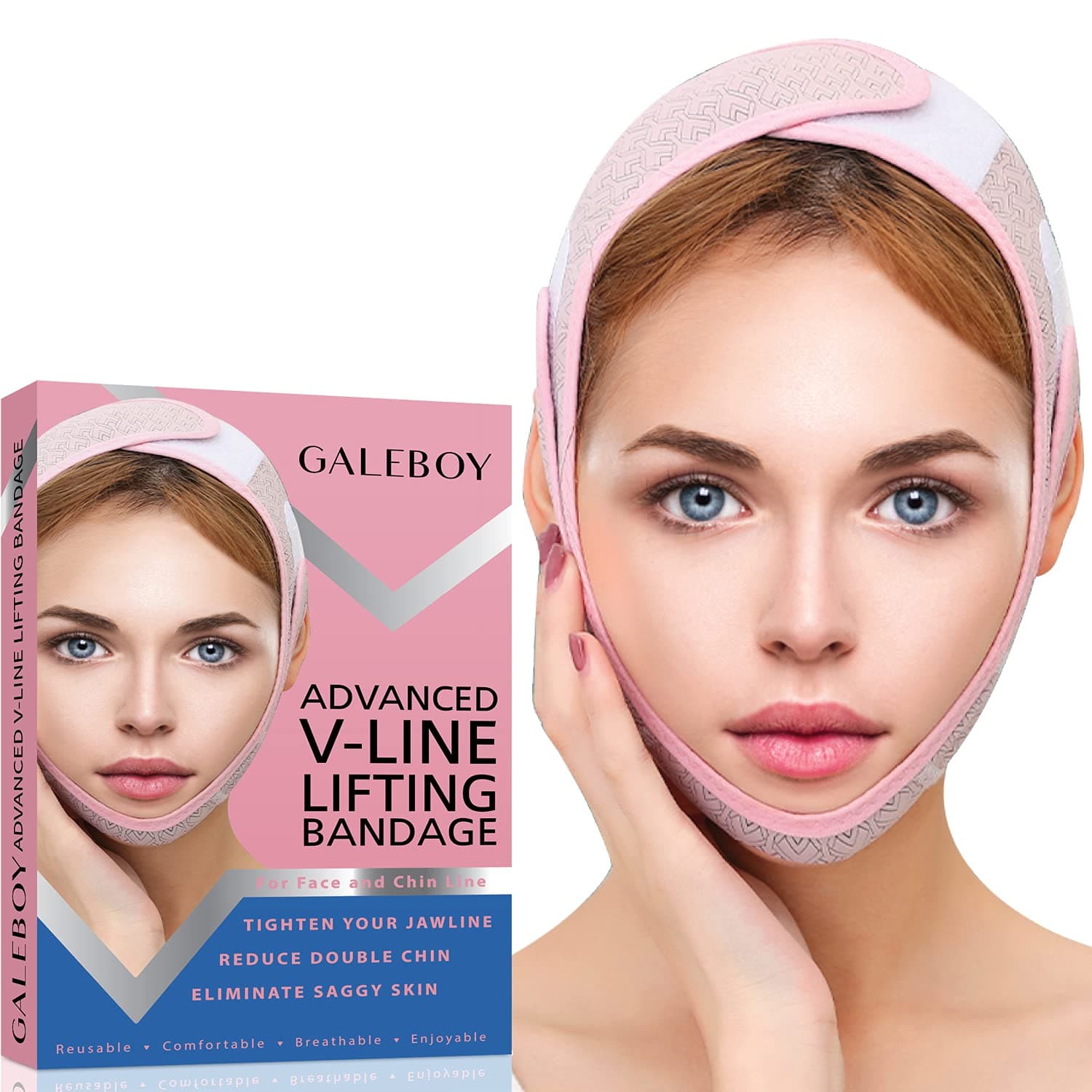 Galeboy Double Chin Reducer Chin Strap Advanced V-Line Facial Slimming Strap for Men & Women Contour Tightening & Firming Bandage Face Slimmer & Shaper