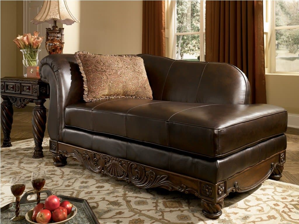 Ashley North Shore Leather Right Chaise Lounge in Dark Brown
