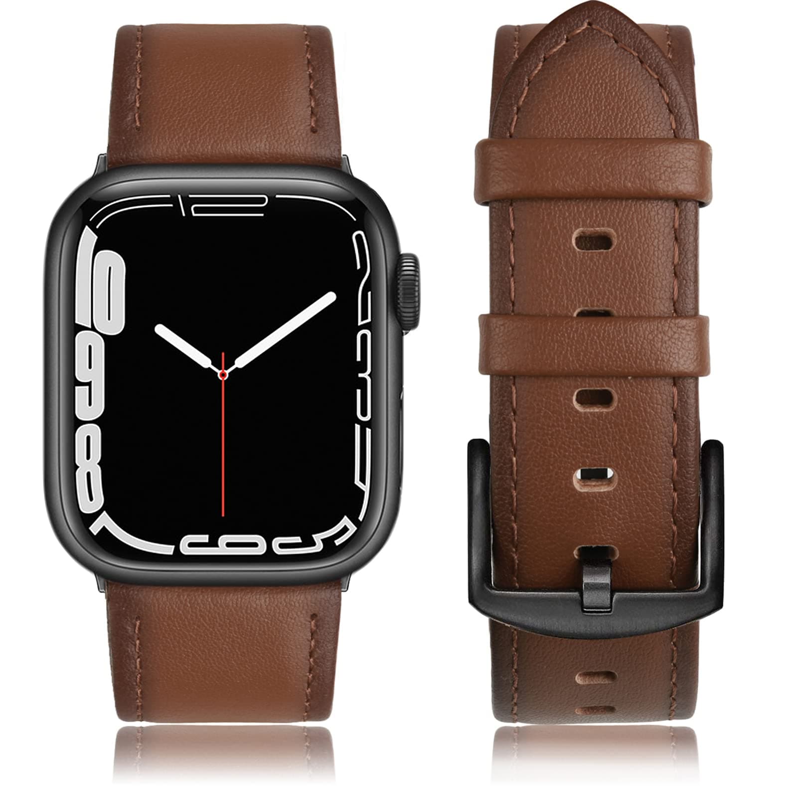 Leather Band Compatible with Apple Watch Bands 46mm 45mm 44mm 42mm (Series 1/2/3) Men Women, Vintage Genuine Leather Replacement Wristband for iWatch Series 10 9 8 7 6 5 4 3 2 1 SE Retro Walnut