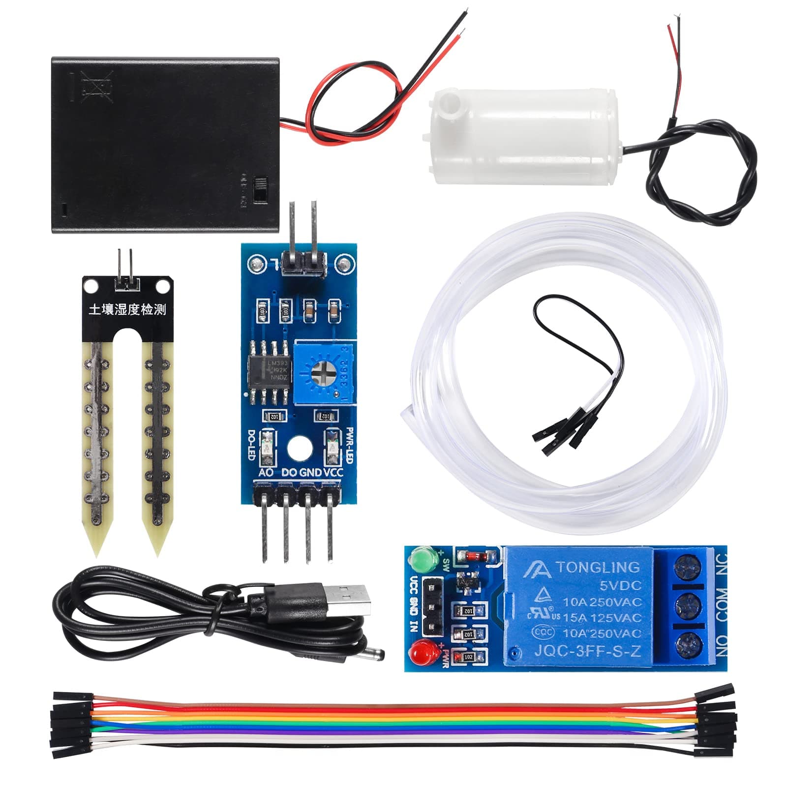 1 Set Automatic Irrigation Kit Watering System Capacitive Soil Moisture Sensor 1 Channel 5V Relay Module Water Pump with 1m Tubing for Garden Watering System Moisture Detection