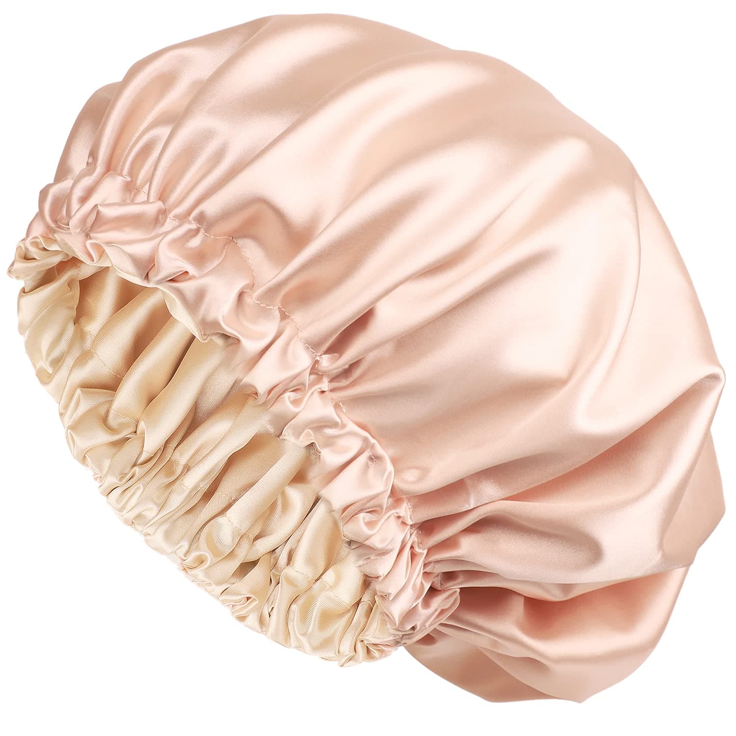 Womens Satin Lined Bonnet Hats Reversible Double Layer Satin Sleeping Beanie Hat with Silk Lining Frizzy Hair Wrap Soft Chemo Turban Pink