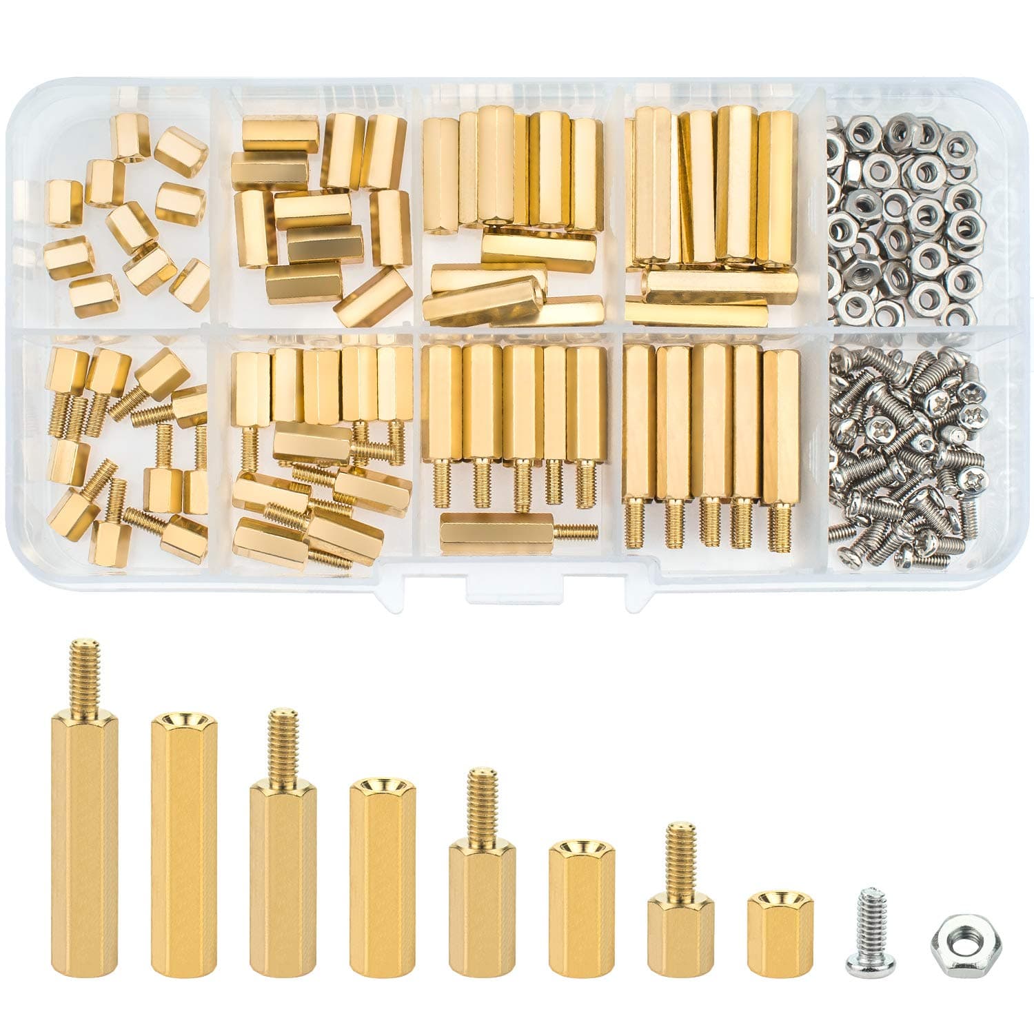 Pingranso M2.5 Male Female Hex Brass Spacer Standoff Screw Nut Assortment Kit (180 PCS)