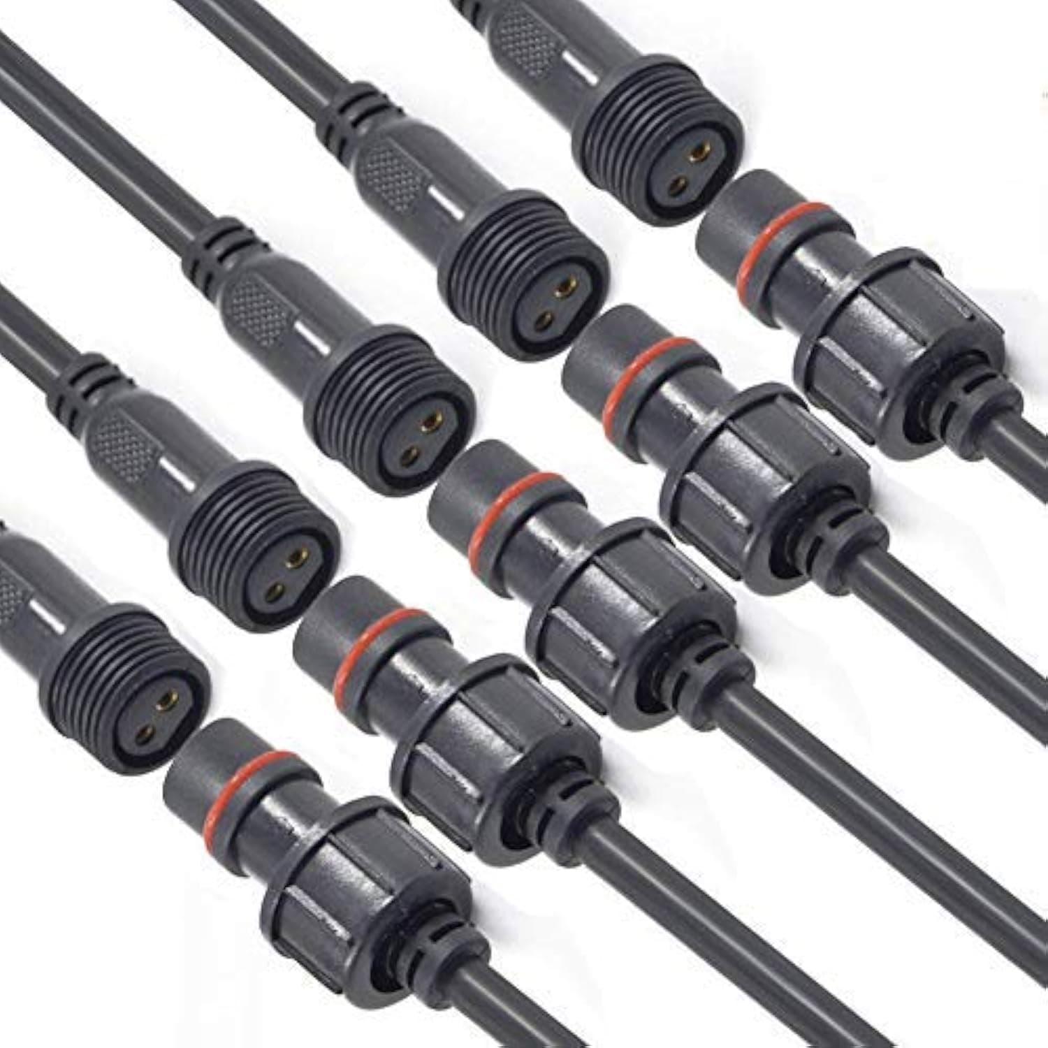 Waterproof Connectors 2 Wire,16AWG Male Female Plug LED Connector with 2Pin Waterproof Connectors,IP68 20CM Extension Cable for Car, Truck, Boat,Indoor/Outdoor LED Strip Lights,(5Pairs)