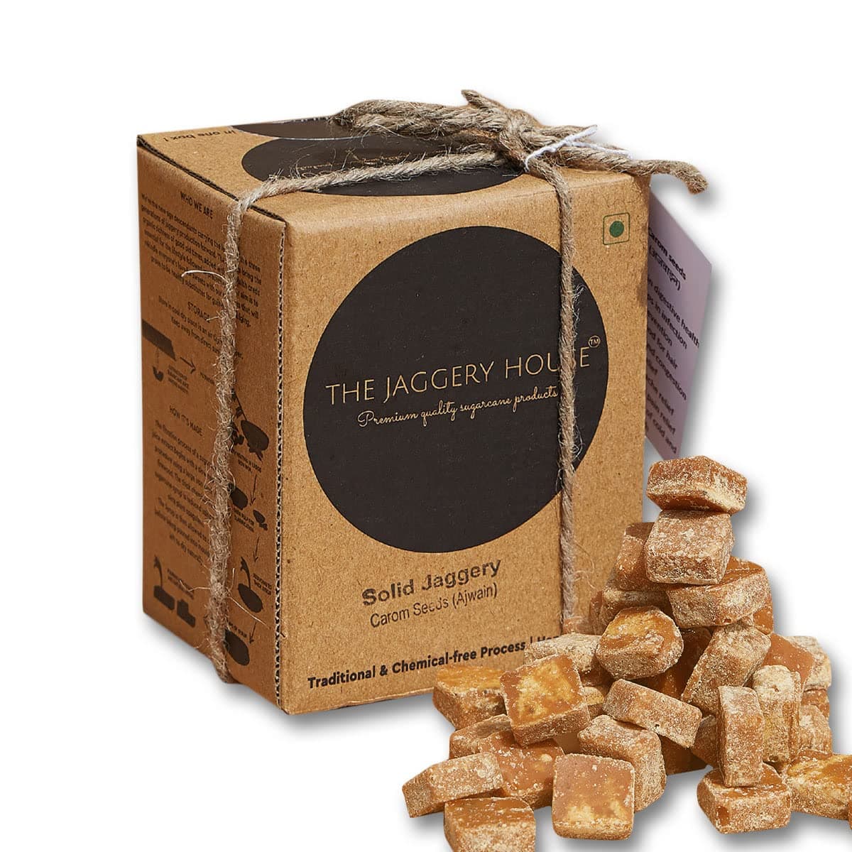 The Jaggery House | Solid jaggery- Carom Seeds (Ajwain) | 100% Natural | No Essence | No Preservatives | Handmade | Chemical Free | Jaggery Block | Jaggery Cubes | 450 g