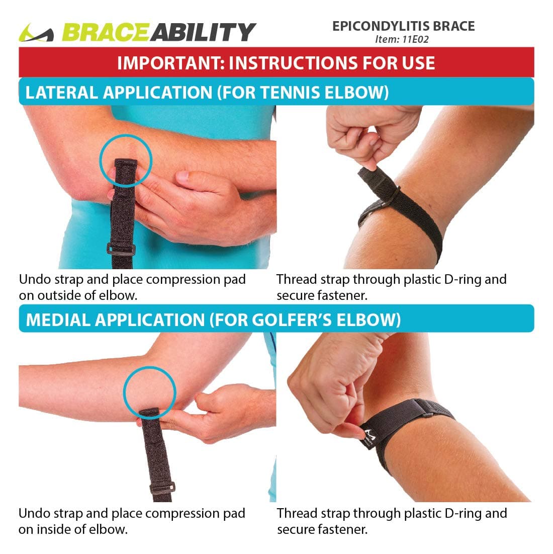 BraceAbility Epicondylitis Brace | Elbow Strap for Medial/Lateral Epicondyle Pain and Tendonitis Arm Compression Support Band for Men or Women (One Size Fits Most)