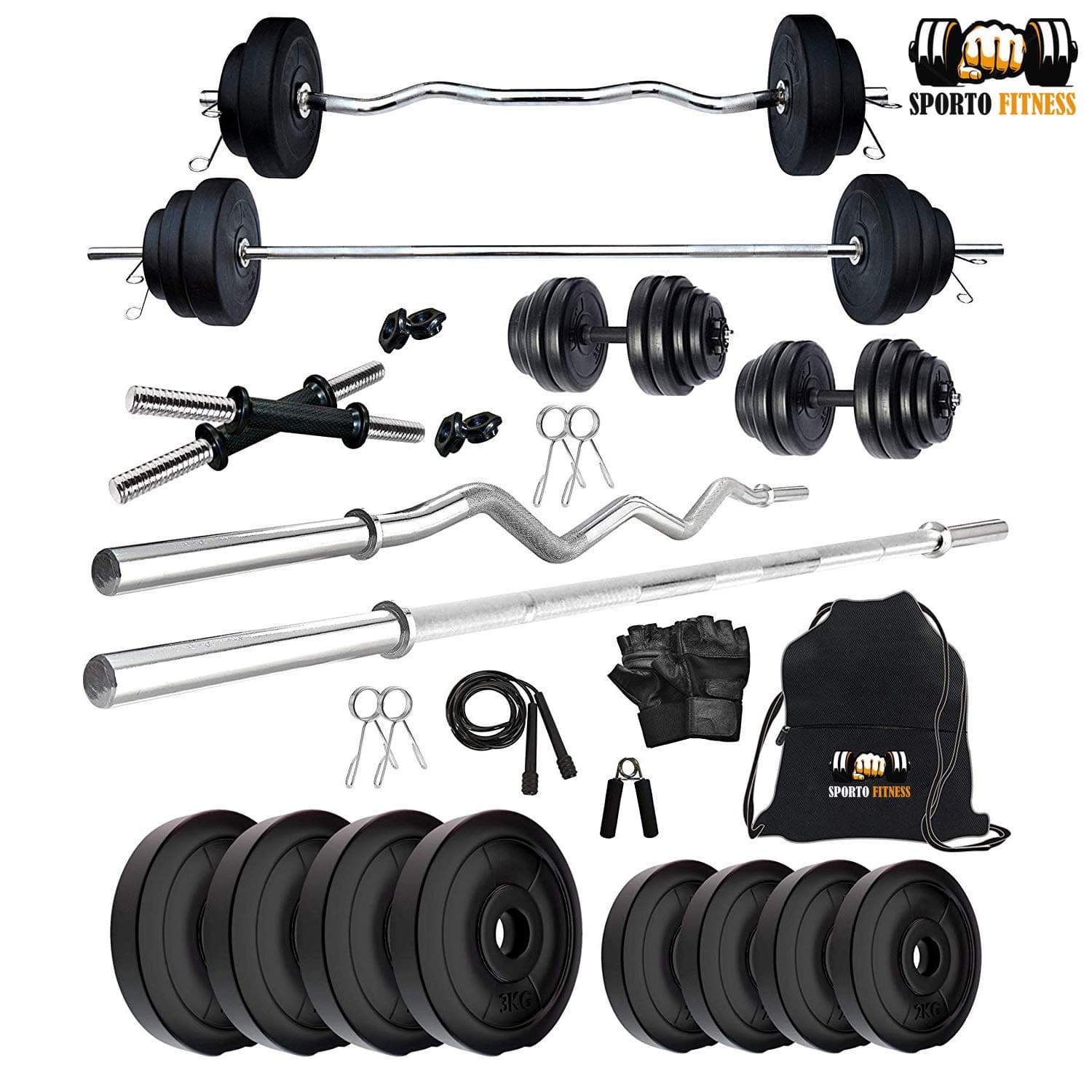 SPORTO FITNESS 20kg Combo 16 Leather Home Gym and Fitness Kit (Multicolour)