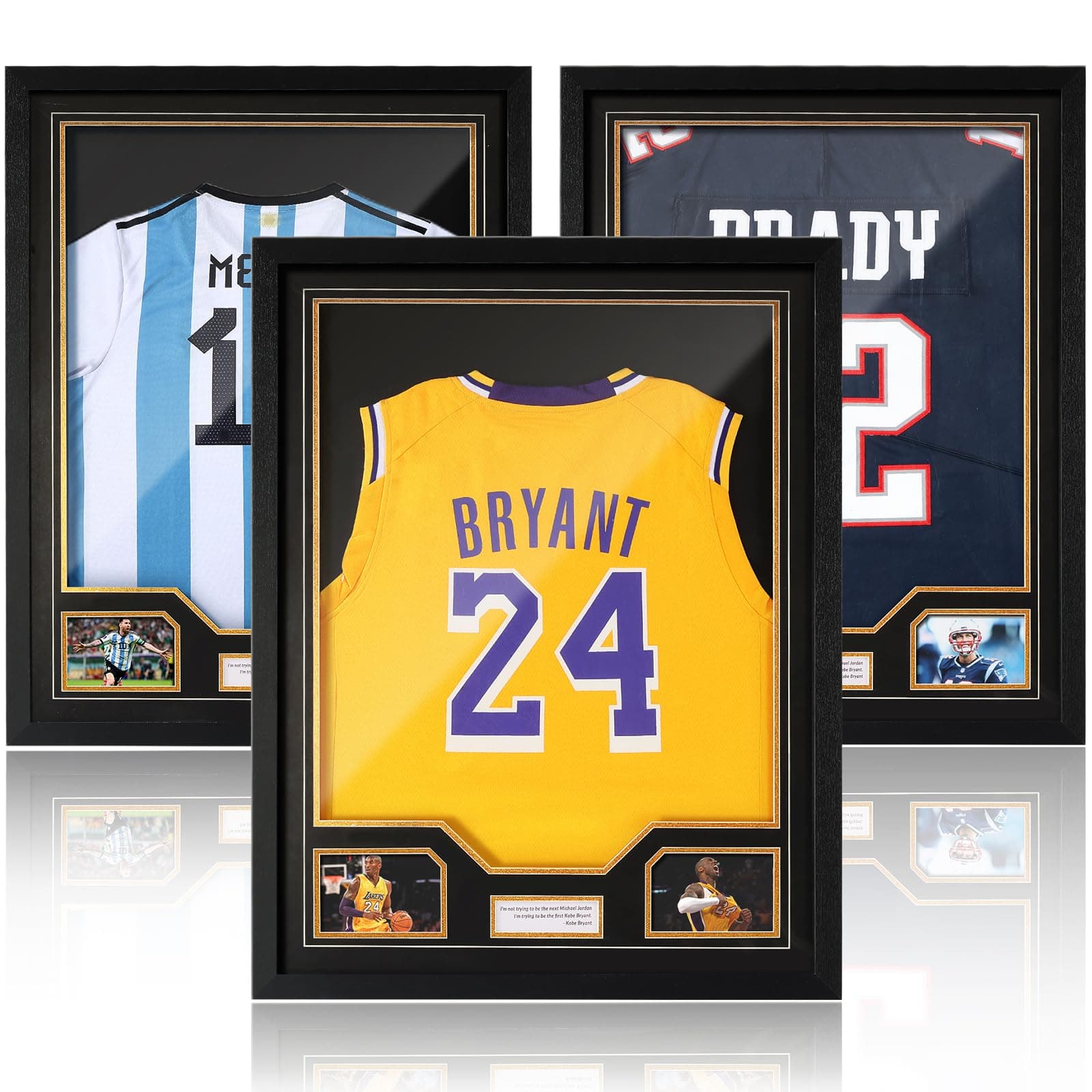 JupDec Jersey Frame Display Case 3 Pack, Large Clear Acrylic Shadow Box with UV Protection for Basketball Baseball Football Soccer Hockey Shirt, Wall Mount Wooden Showcase, Idea Gift for Sports Fans