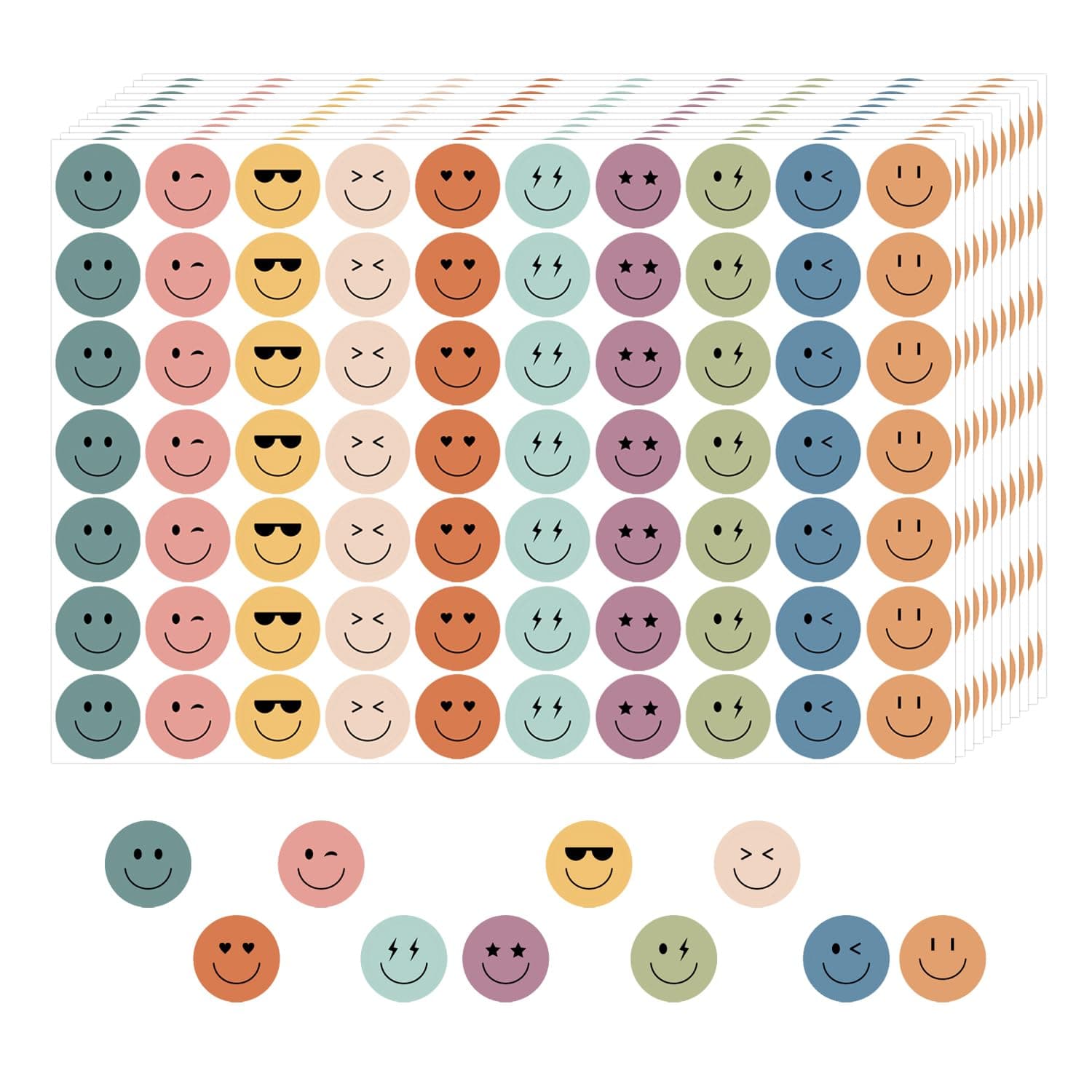 6000 Pieces Boho Happy Smile Face Stickers for School Reward Behavior Chart,3/8 Inch in Diameter Round Bohemian Style Reward Labels 10 Styles Happy Face Stickers for Teachers (50 Sheets)