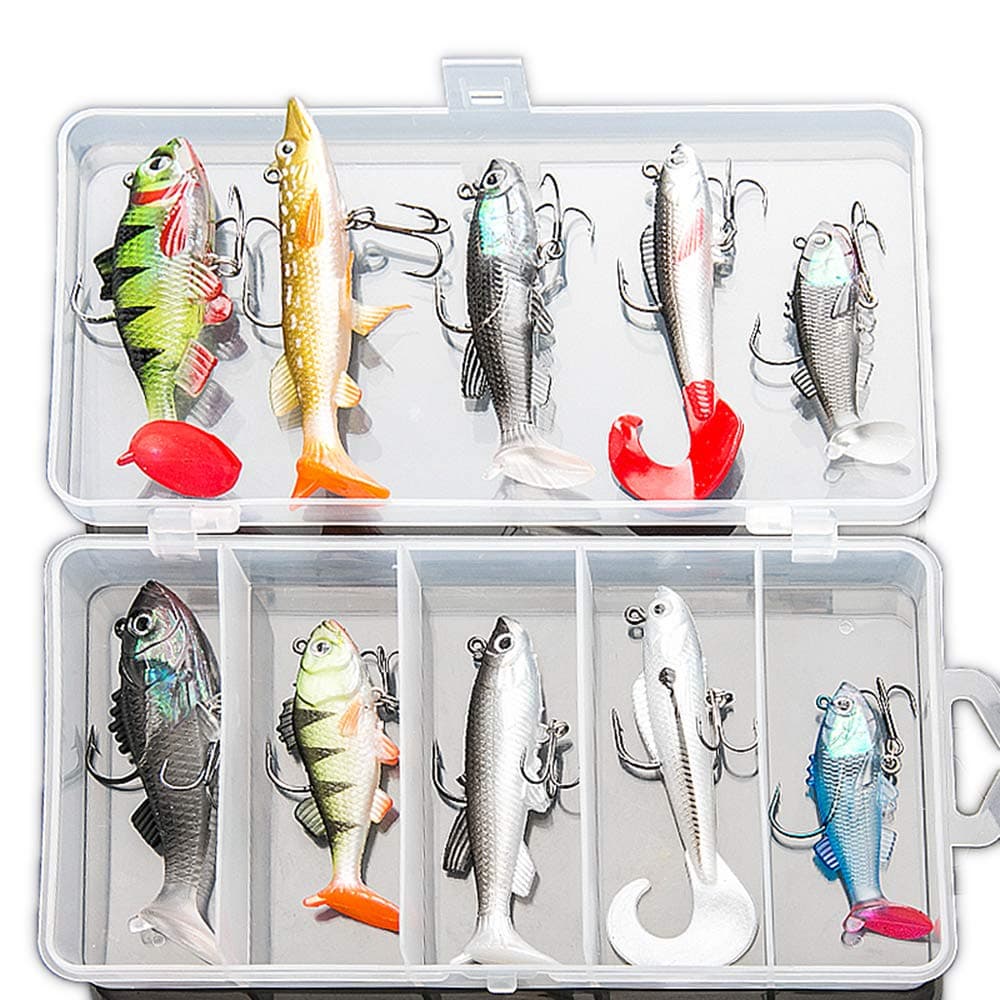 DONQL Soft Fishing Lures Kit, Fishing Lures Baits Tackle Set for Freshwater Trout Bass Salmon-Include Vivid Spinner Baits, Artificial Silicone Bass Baits With Box
