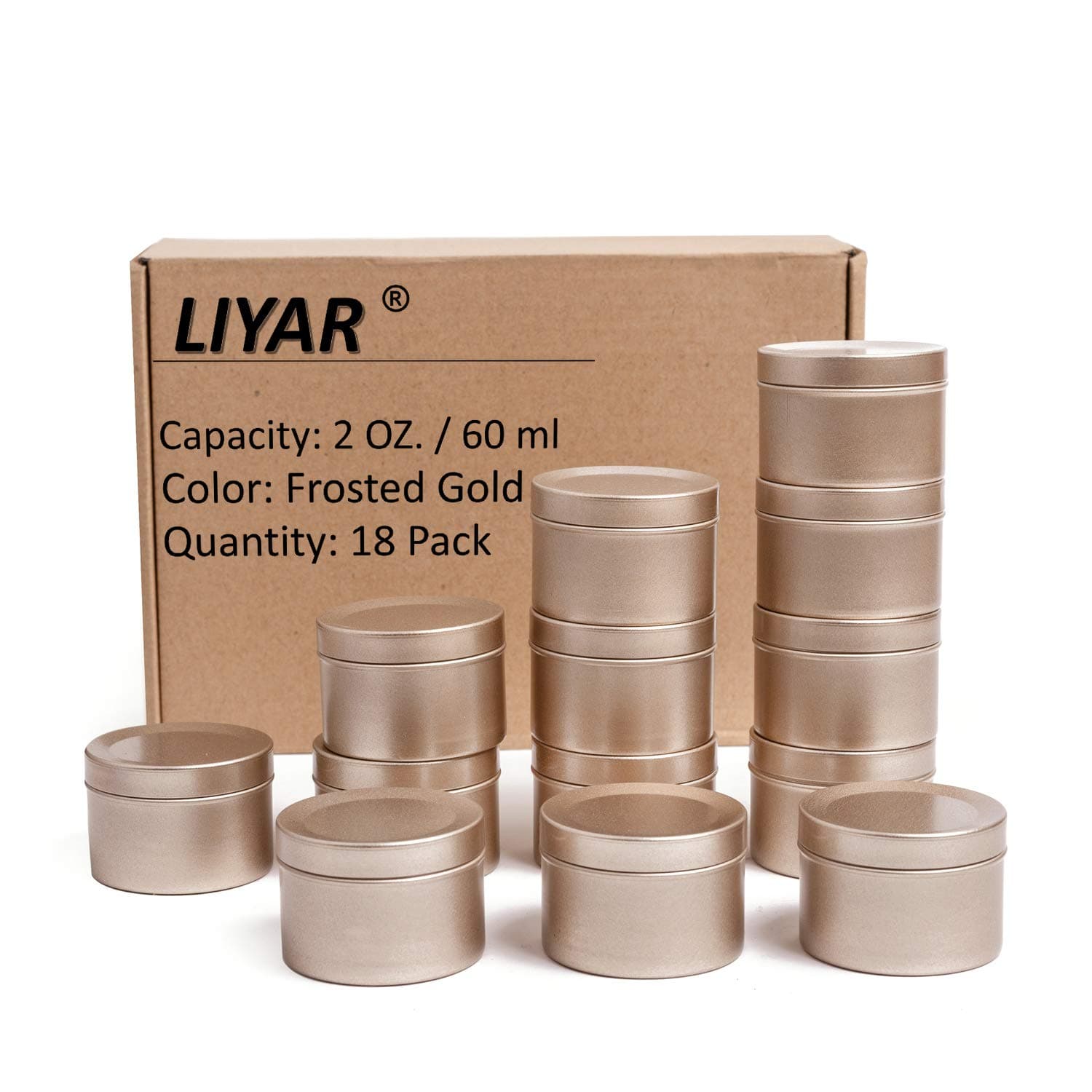 2 Ounce Tins Aluminum Jars Metal Tins with Lids Candles Tin Cans Round Tins Jars Travel Tins Containers for Candles,Cosmetic,Tea,Balm & Gels(Frosted Gold)