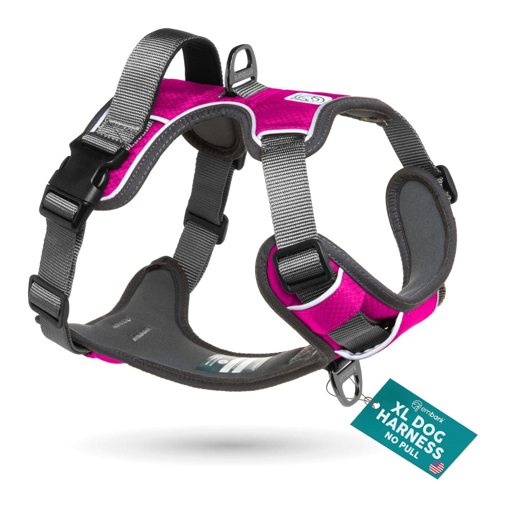 Embark Adventure Dog Harness, Reflective Trim XL Dog Harness for Extra Large Dogs No Pull - Military Grade Nylon, 2 Leash Clips & Gel Lined Handle.