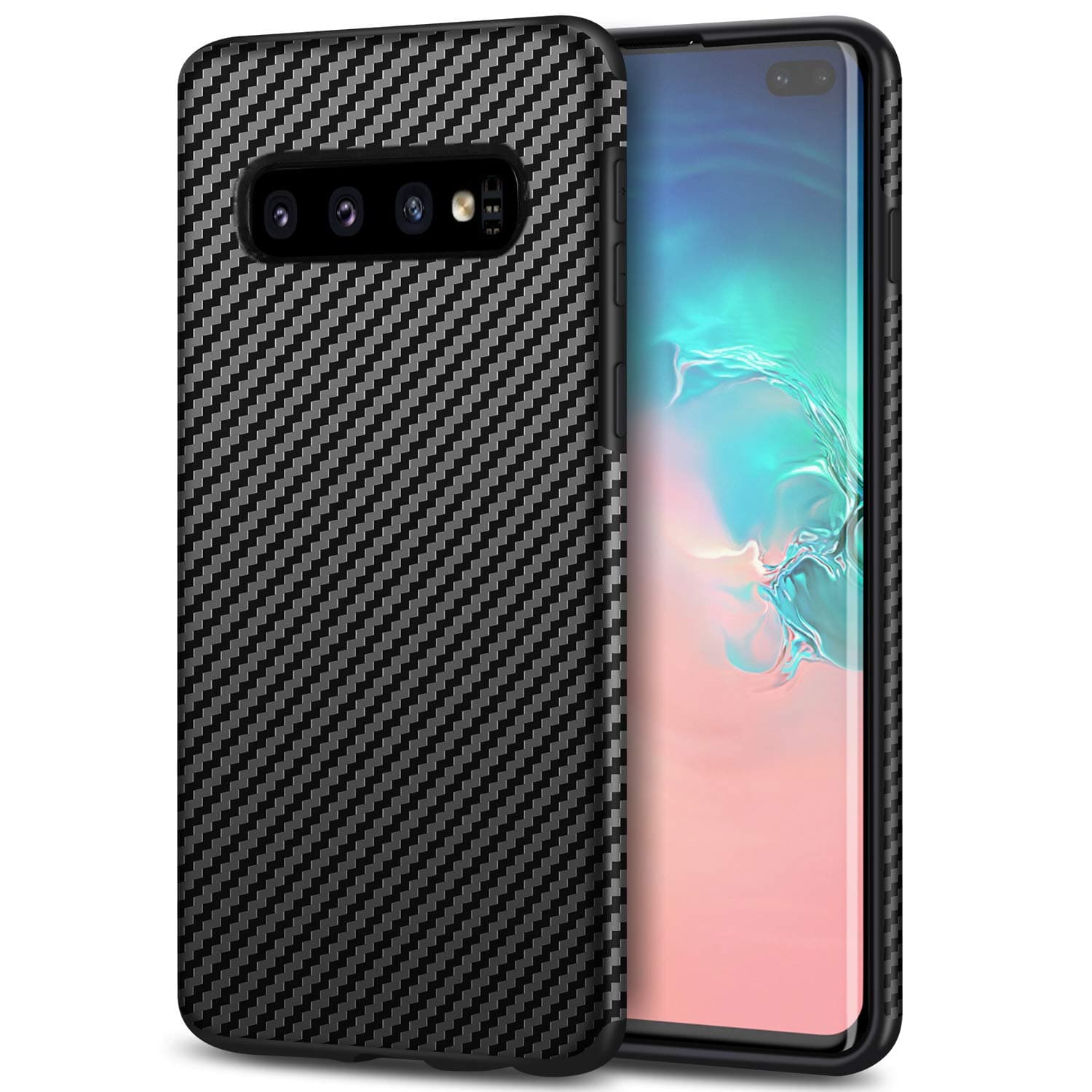 Tasikar Galaxy S10 Plus Case with Carbon Fiber Leather and Soft TPU Design Easy Grip Slim Case Compatible with Samsung Galaxy S10+ (Black)