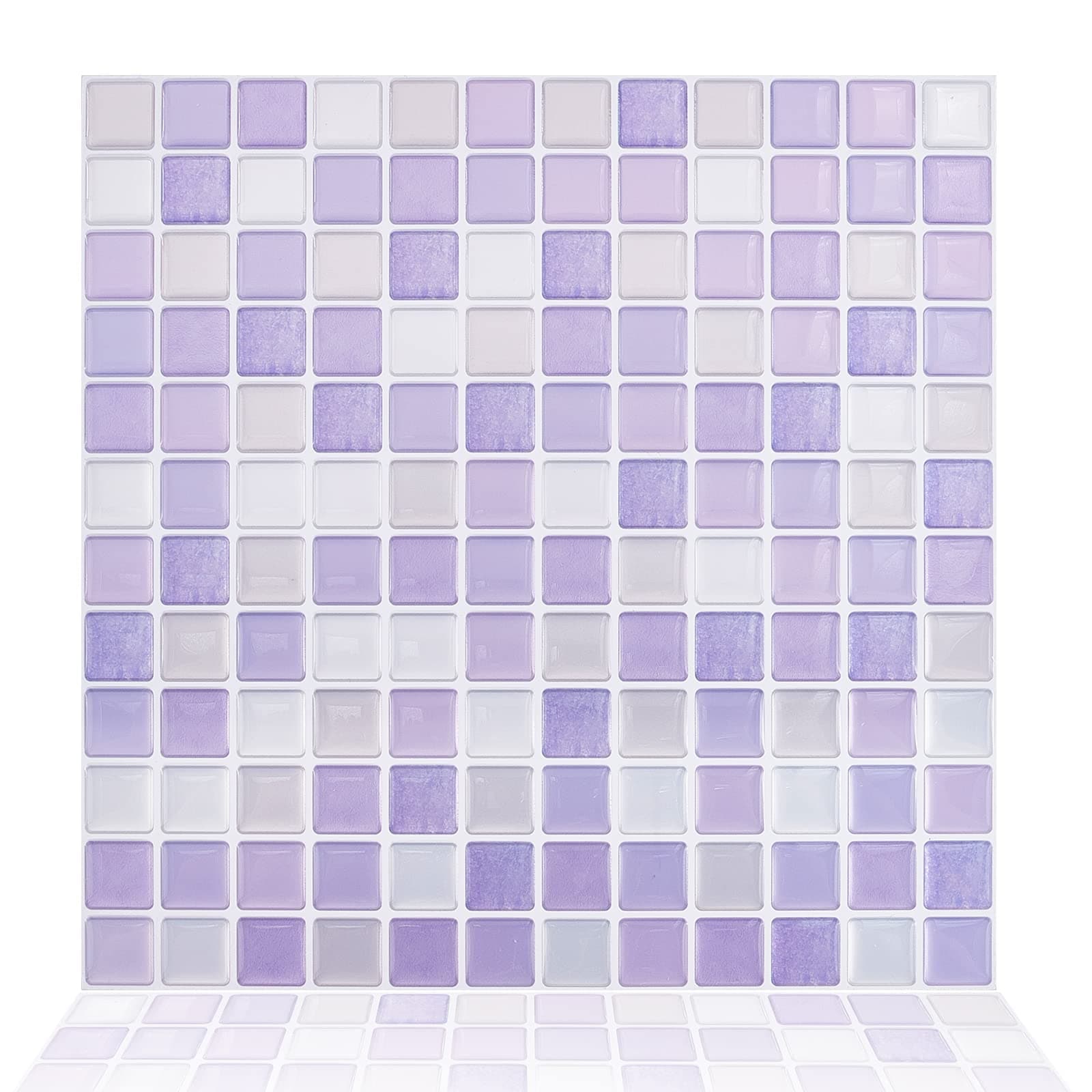 PH PandaHall 5pcs Peel and Stick Backsplash Purple Square 3D Mosaic Removable Tile Stickers Self Adhesive Tiles Stick-on Vinyl Wall Tiles for Kitchen Bathroom Home Decor, 9.3" X 9.3" Covering 3 Sq.ft