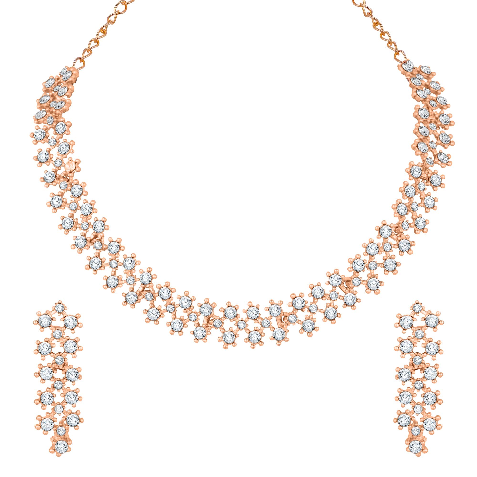 Atasi International Rose Gold Plated White Stones/AD Diamond Necklace with Earrings - Jewellery Set for Women, Girls Best Suits for Party, Wedding and Festive Occasions (RG5552)