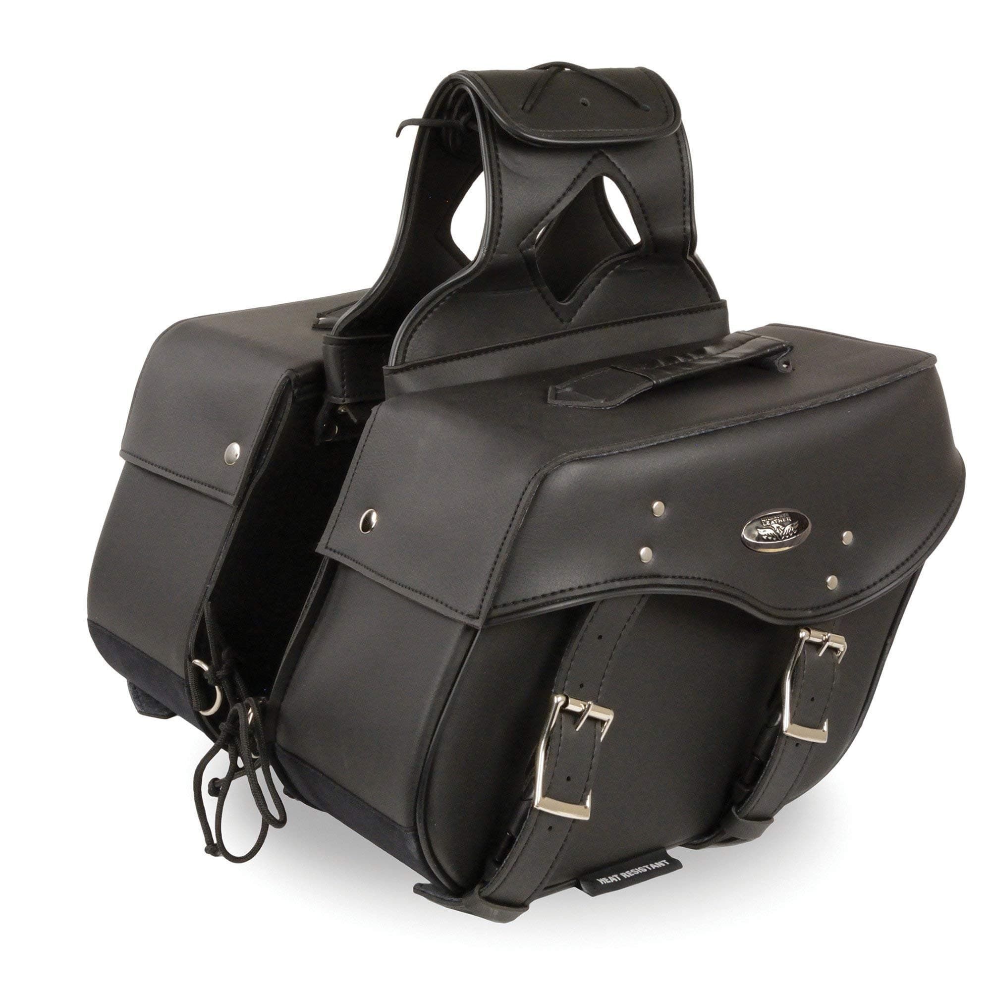 Milwaukee Leather SH55303ZB Black Medium Zip-Off PVC Studded Throw Over Motorcycle Saddle Bag