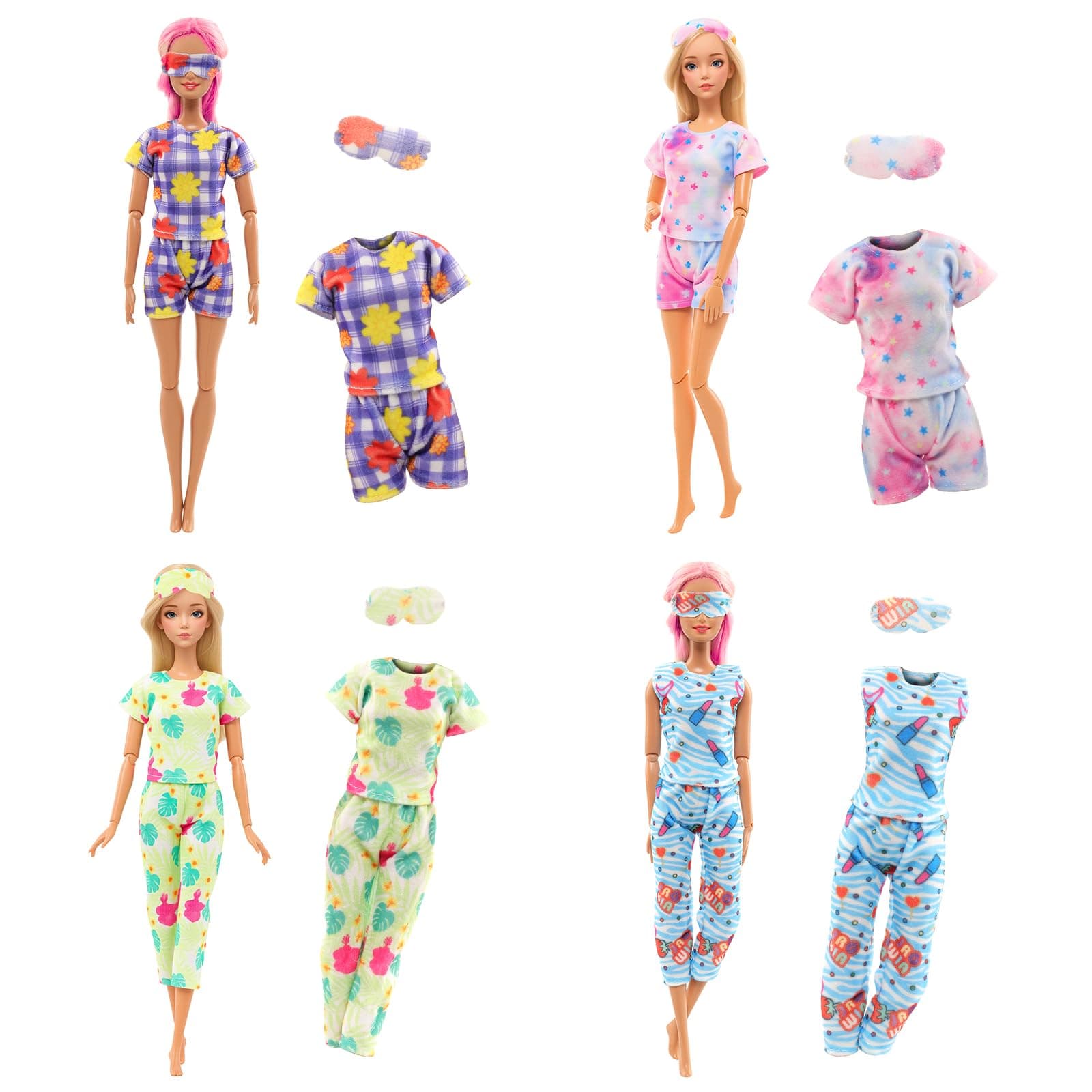 4 Set Doll Clothes and Accessories 4 Pajamas Eye Mask Sleeping Clothes Set for 11.5 inch Doll