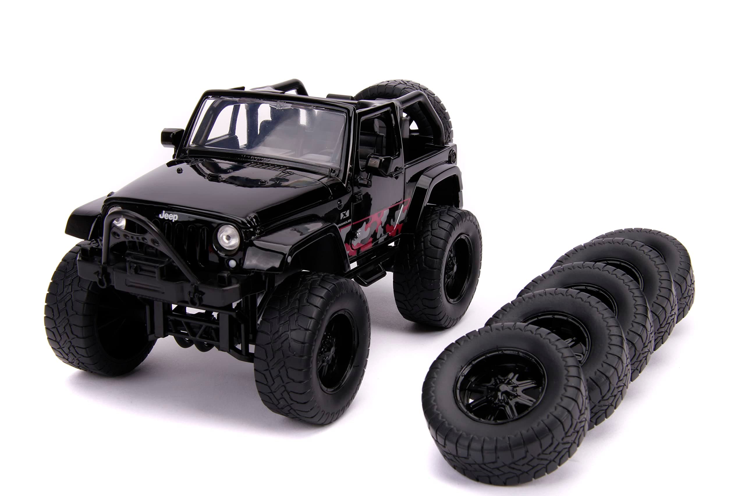 Jada Toys Just Trucks 2007 Jeep Wrangler Black/Pink Camo with Rack 1:24 Die-cast Vehicle