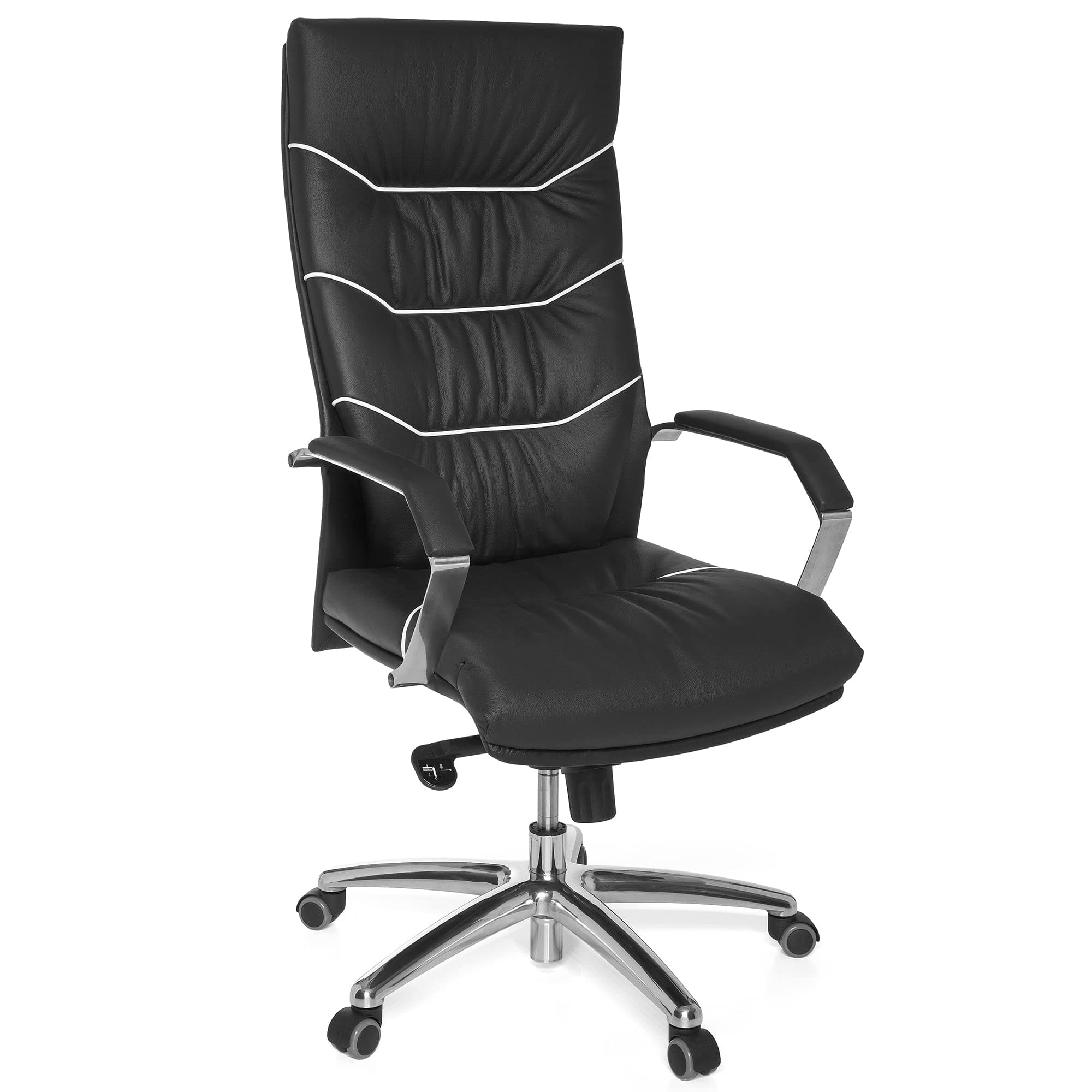 Amstyle Ferrol SPM1.163 XXL Director's Chair Real Leather 5-Point Multiple Height Mechanism Office Chair up to 150 kg Weight Black