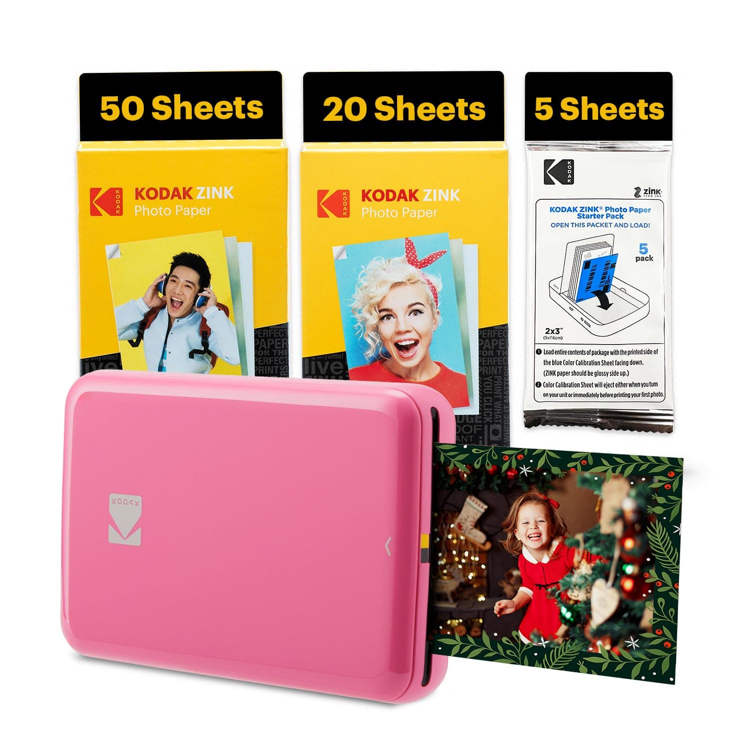 Kodak Step Instant Smartphone Photo Printer - 75 Sheets BUNDLE - Portable Mini Color Wireless Mobile Printer - Zink 2x3” Sticky-Back Photos - Bluetooth Compatible with Smart Devices - Fun App -Pink
