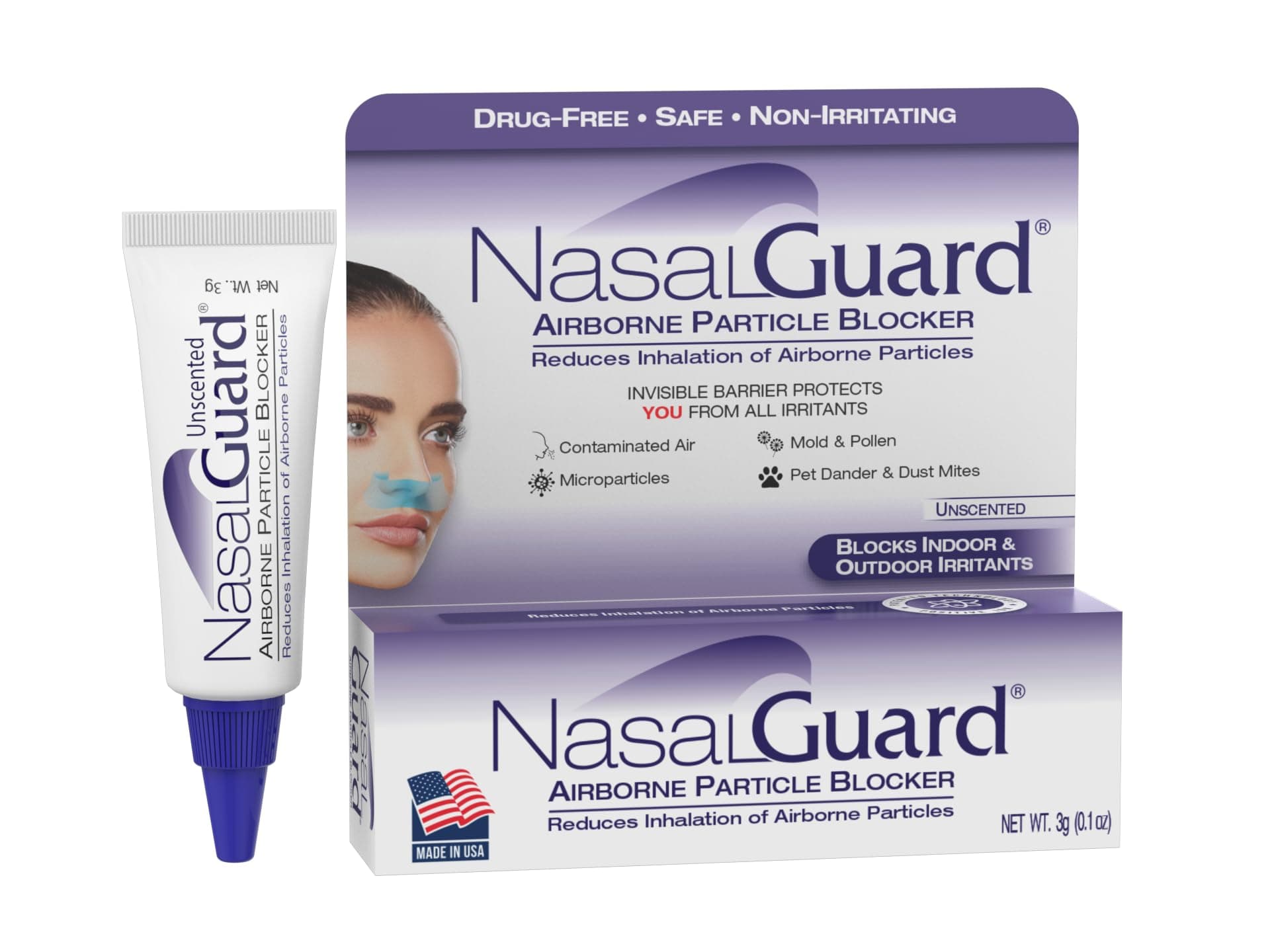 Allergy Relief and Allergen Blocker Nasal Gel - Drug-Free and Proven Safe for Pollen Allergy Sufferers, Approved for Airplane Travel (3 Gram, Unscented)