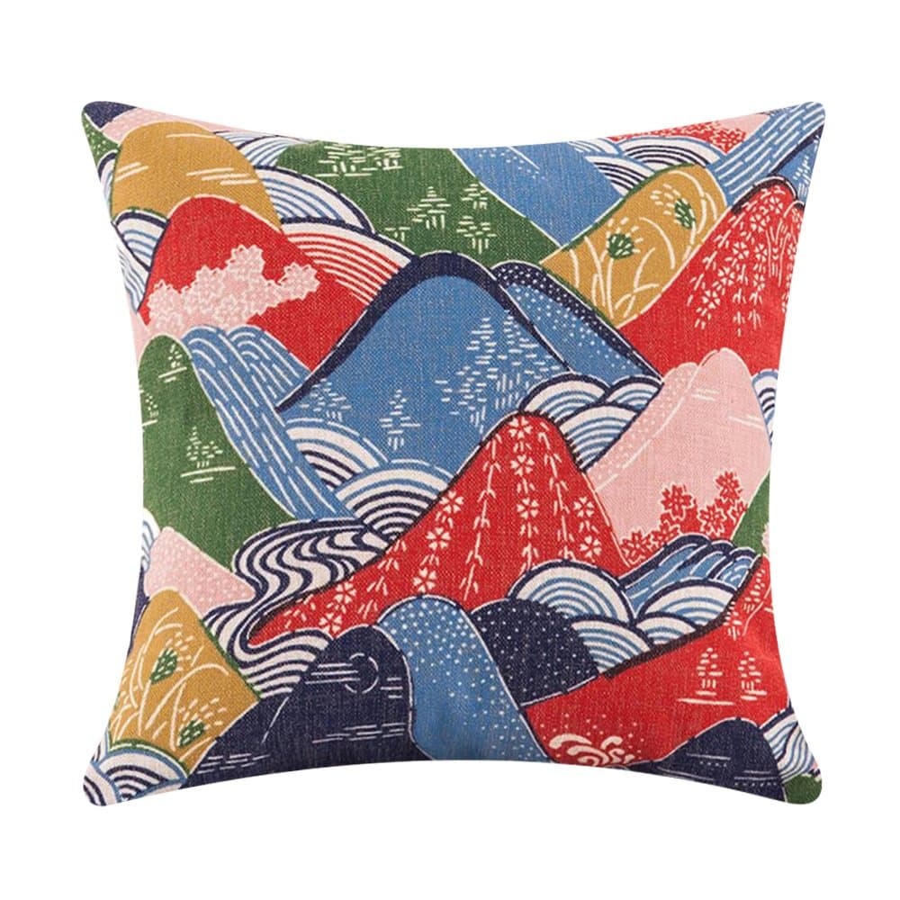 MR FANTASY Cotton Linen Decorative Throw Cushion Cover Square Pillow Case Slipcover Japanese Mountains for Home Office 18X18in