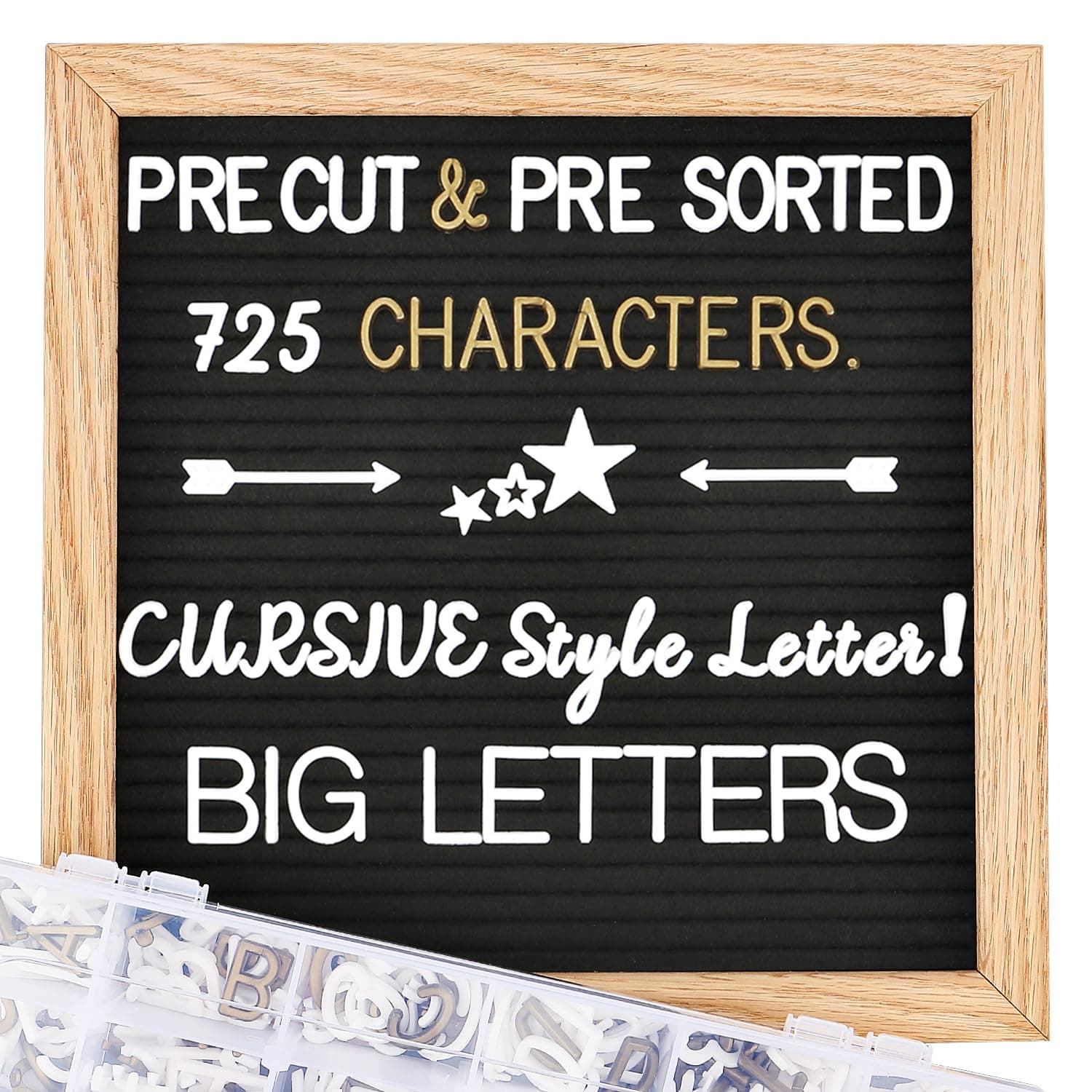 Changeable Felt Letter Board with Letters, Pre Cut & Sorted 725 Letters, First Day of School Board, Baby Announcement Sign, 10x10 Inch Message Board, Pregnancy Announcement Classroom Decor Sign Board
