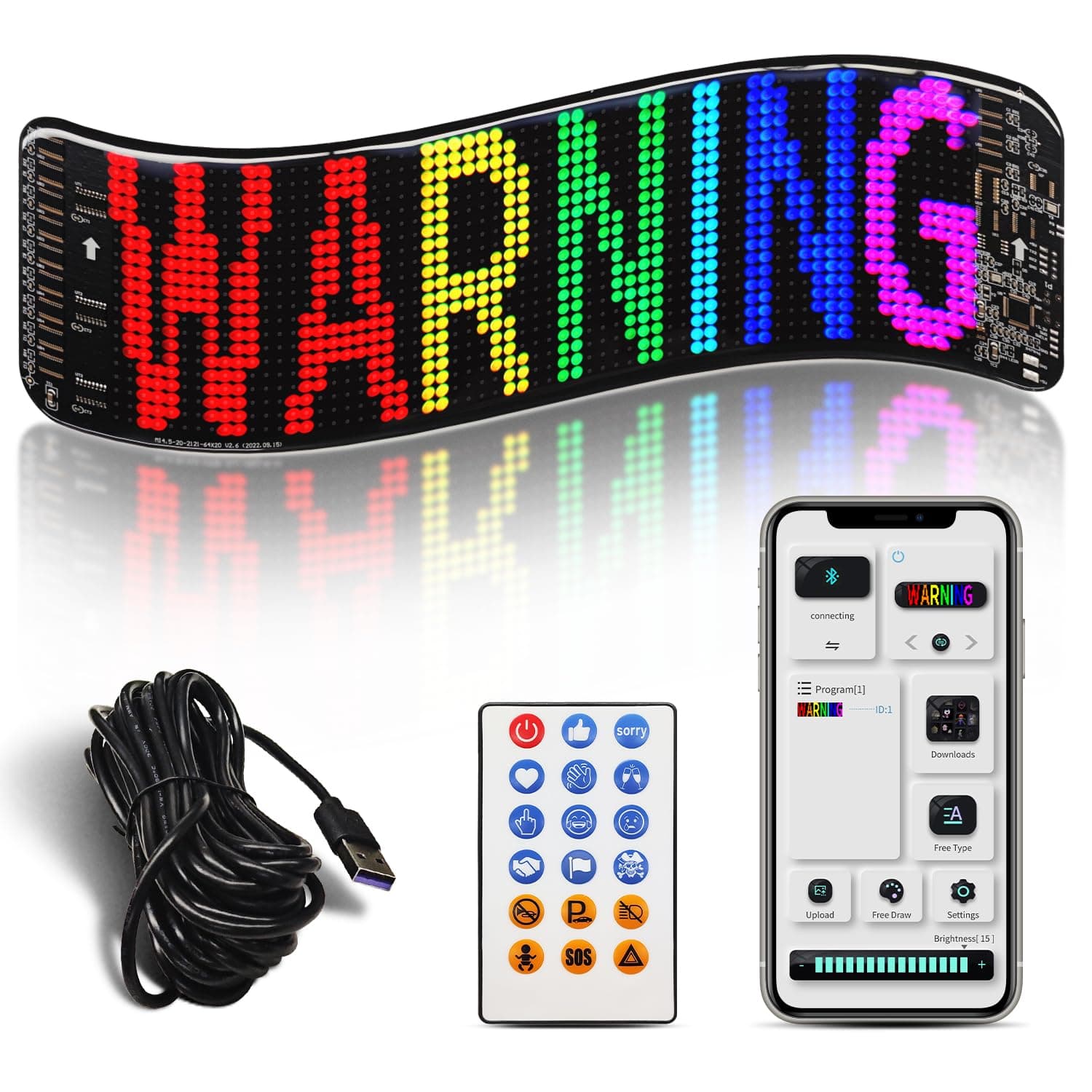 Flexible Waterproof LED Display, Programmable Bluetooth App-Controlled Sign with USB Power, Digital Message Board for Car Windows, Shops, Events & Cafes - High-Density P4.75, Soft Silicone Shell