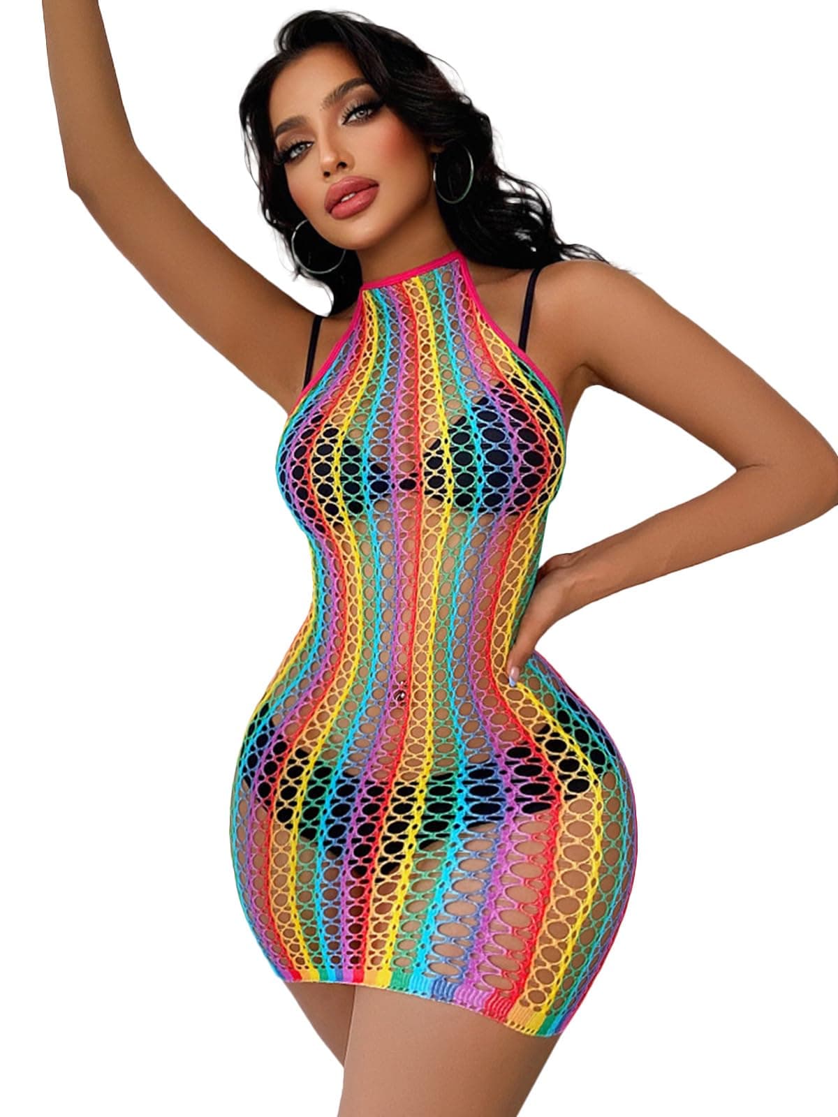 Sexy Lingerie for Women Mesh Lingerie Backless Fishnet Minin Dress Glow in The Dark Lingerie Babydoll Halter Chemise