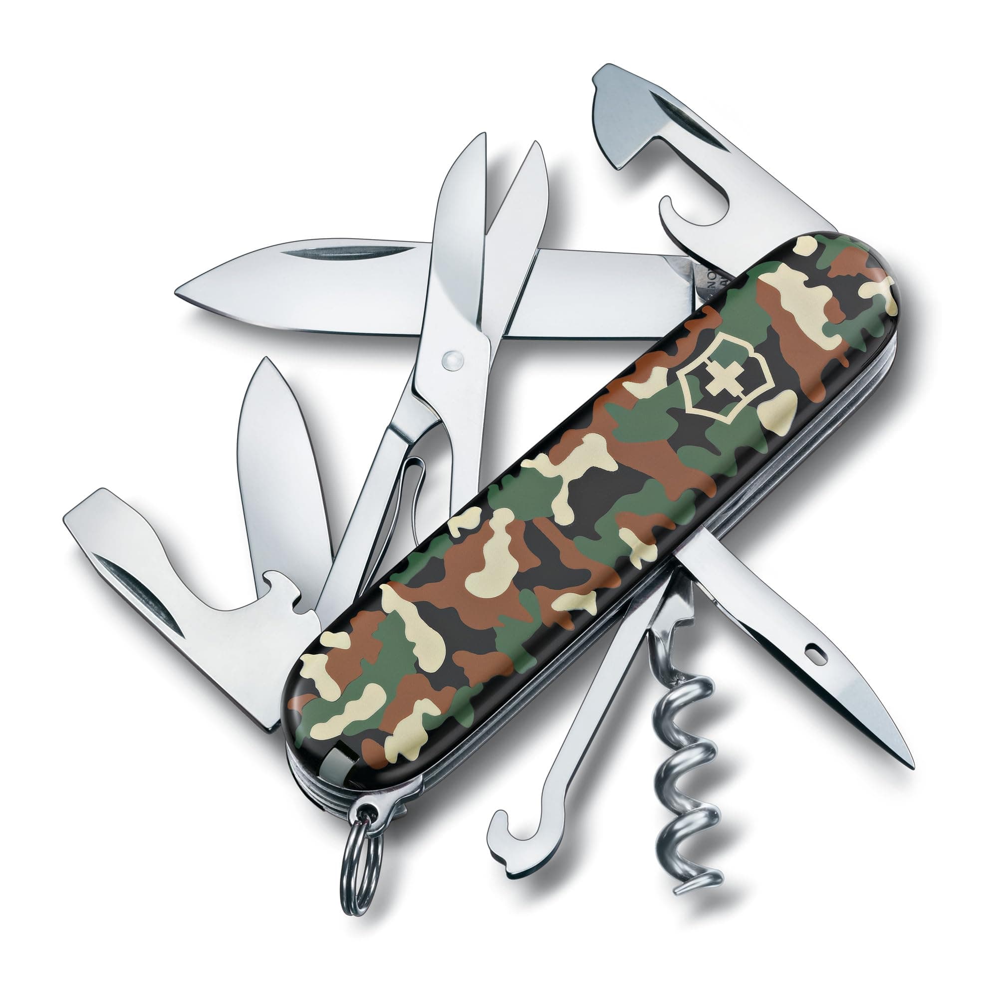 Victorinox Climber Swiss Army Pocket Knife, Medium, Multi Tool, 14 Functions, Blade, Bottle Opener, Camouflage