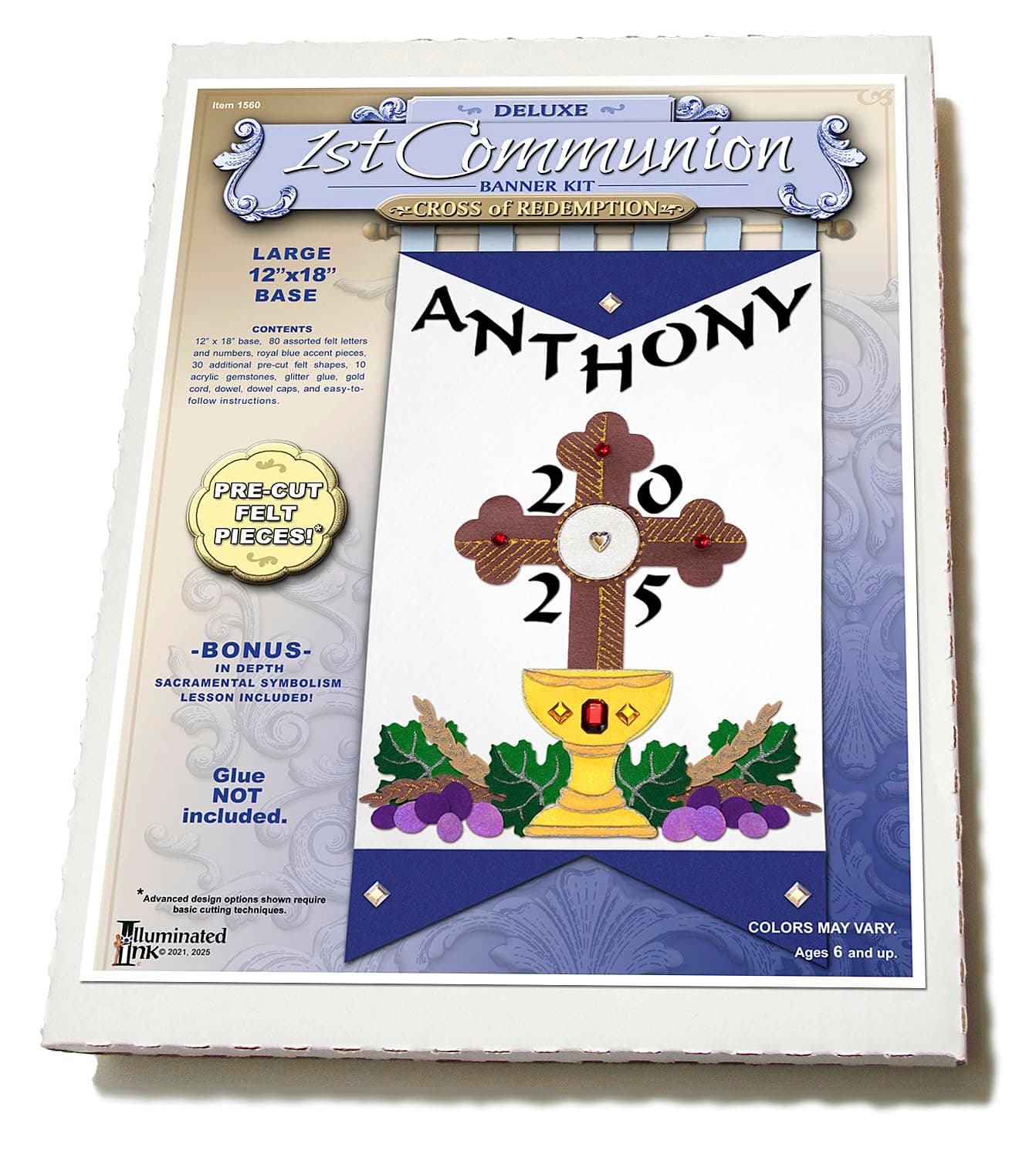 First Communion Banner Kit - 12 x18 - Cross (Blue - Black Letters, 12 x 18)