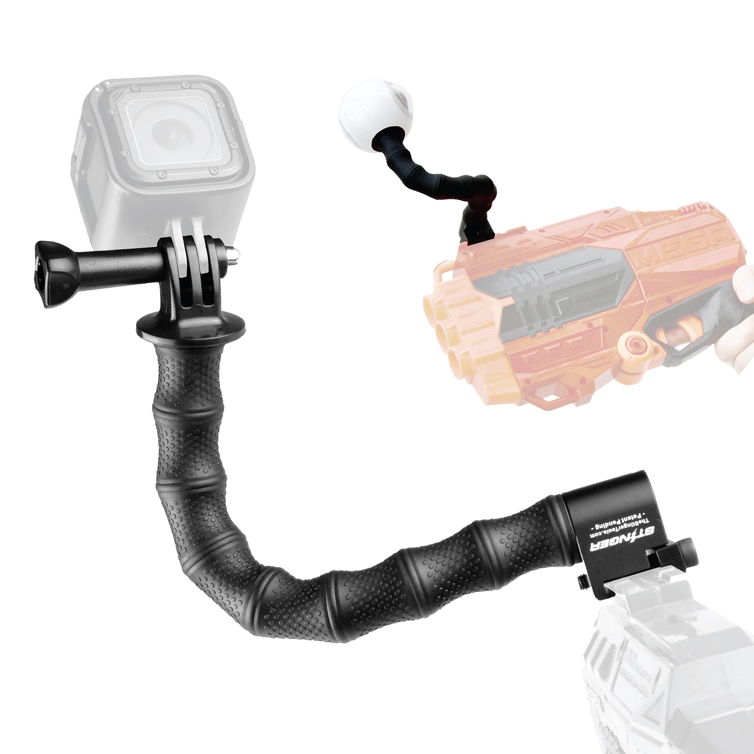 StingerPython Action Camera Mount for Nerf Blaster Elise, Rival, Microshots, Zombie, Flexible Camera Arm Nerf Gun Mount, Compatible with GoPro, OSMO Action, and Other Action Cameras