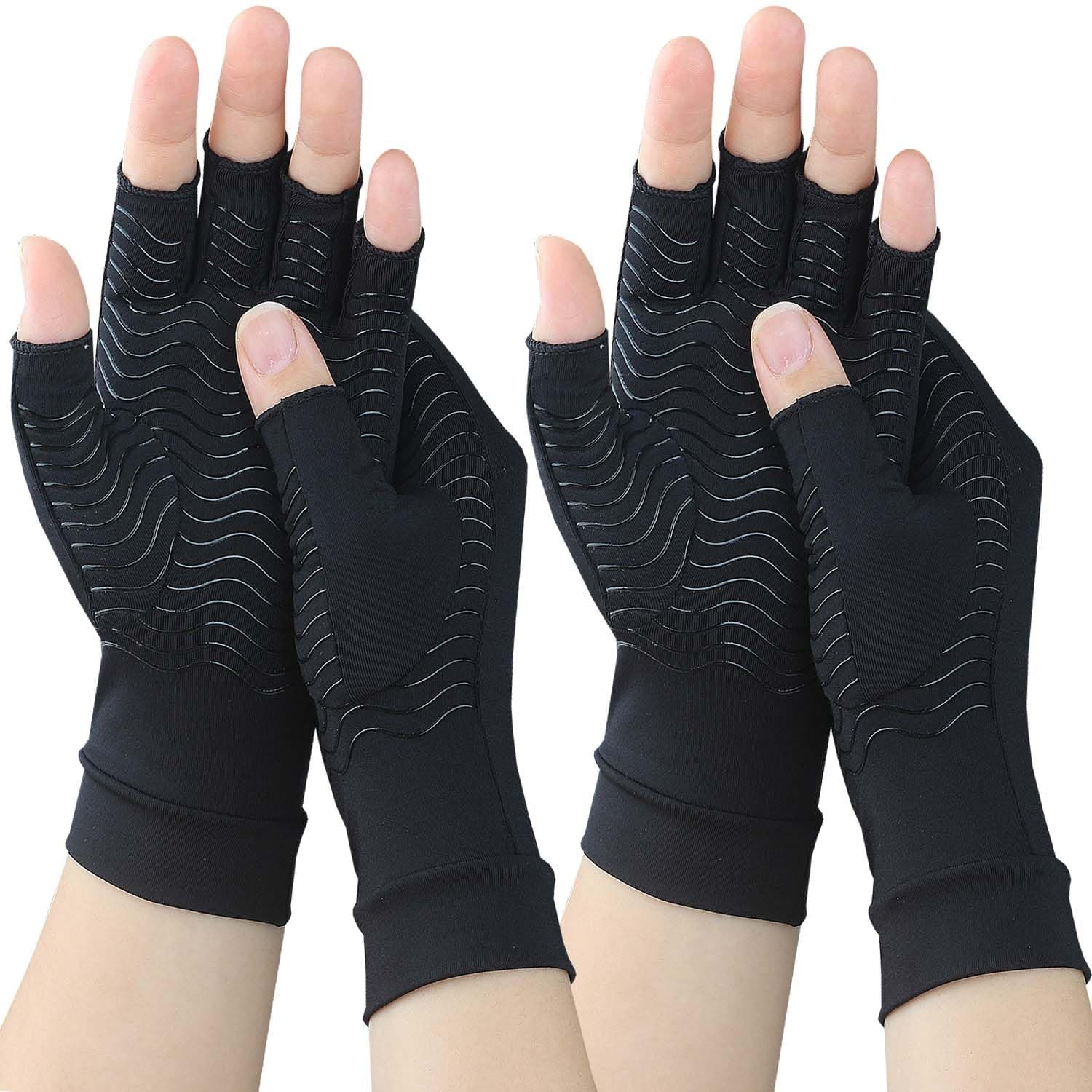 2 Pairs Copper Arthritis Compression Gloves for Rheumatoid, Osteoarthritis, Carpal Tunnel Pain Relief, Compression Hand Gloves for Women & Men,Anti-Slip Fingerless Gloves for Work,Typing (M)