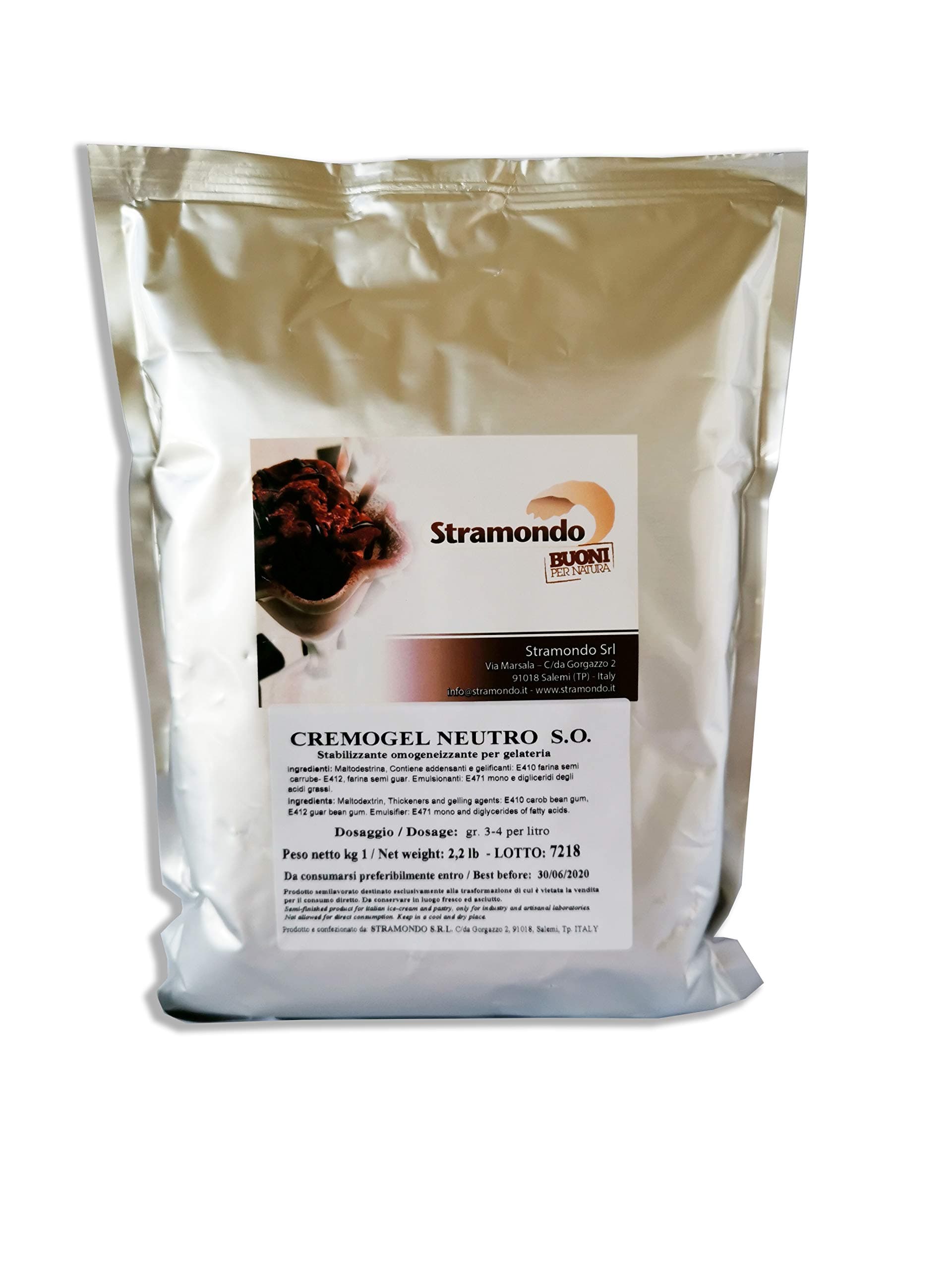 Ice Cream Stabiliser and Improver in Powder for Gelato - with Carob and guar Seed Flour - 1 KG - Made in Italy