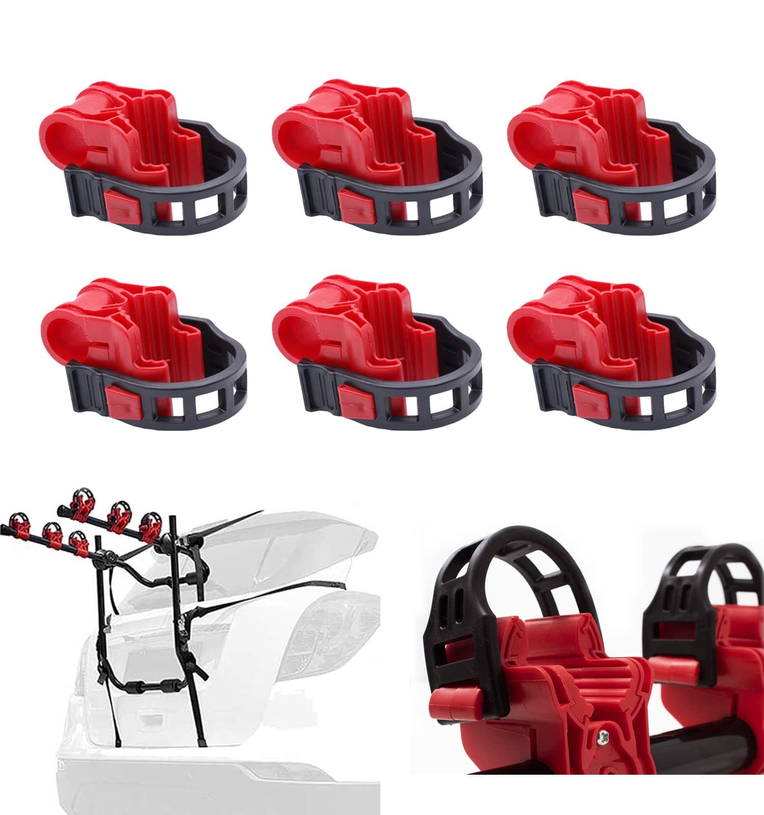 6Pcs/Set Bike Rack Hitch Mount Bicycle Car Bike Rack Strap Replacement Cradles Cargo Carrier Spare Hooks with Rubber Straps Car Racks Accessories 1-1/4"&2" Truck Hitch Red&Black