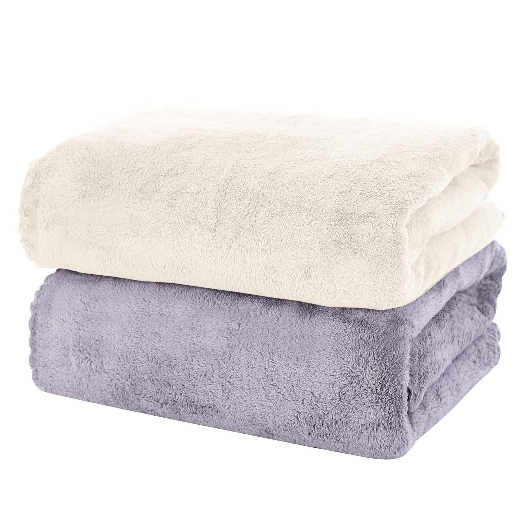 Bath Towel Set 2 Pack, Microfiber Coral Velvet Absorbent Towels 140x70cm, Multipurpose Use Bath Towel as Bath Fitness, Bathroom, Shower, Sports, Yoga Towel, Quick Drying Bath Towels - Grey and White