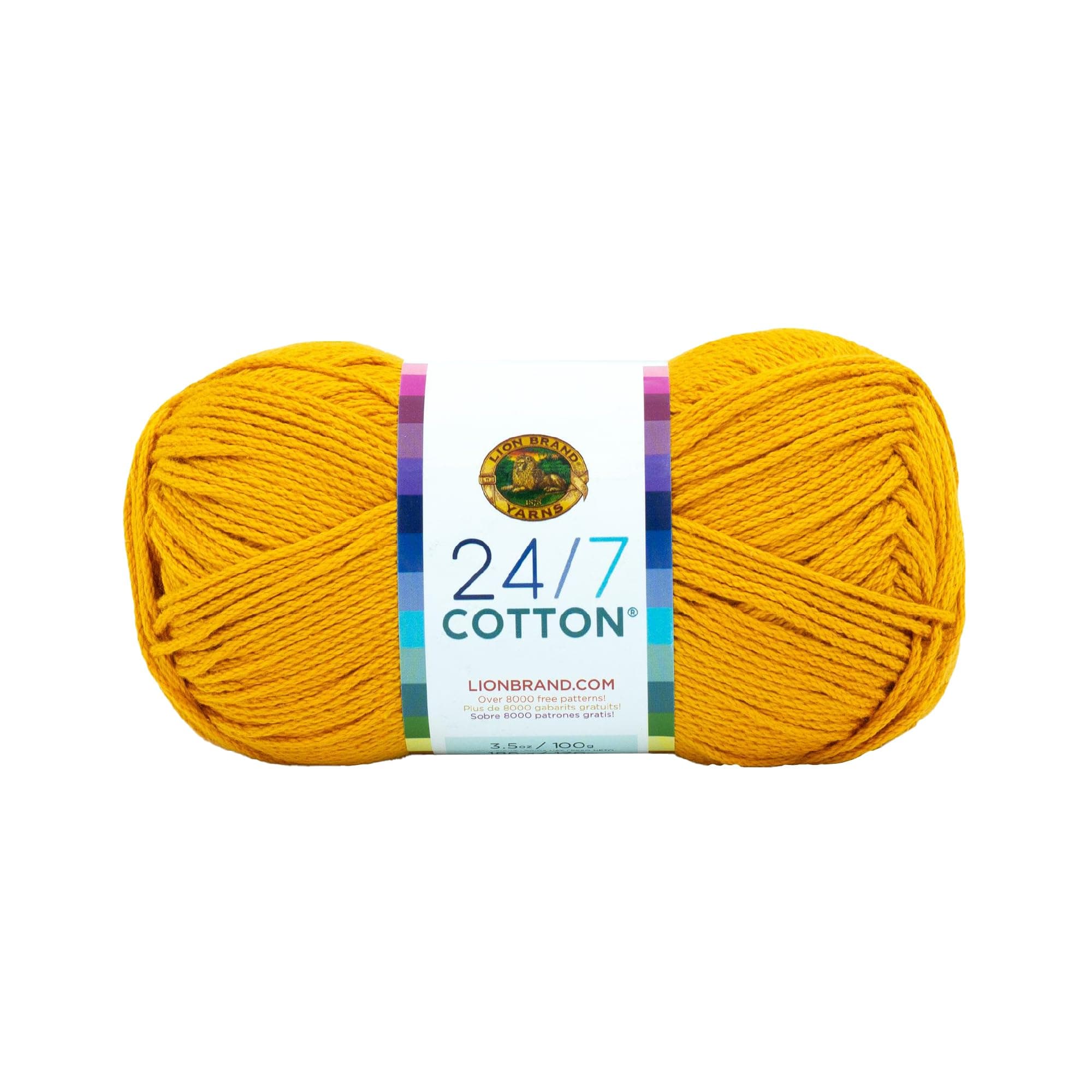 Lion Brand Yarn, 24/7 Cotton Mercerized Lightweight Yarn for Knitting, Crochet, and Crafts, Goldenrod, 1 Pack, 185 Yards of Natural Fiber for Breathable Tops, Durable Bags, and Easy-Care Dish Cloths