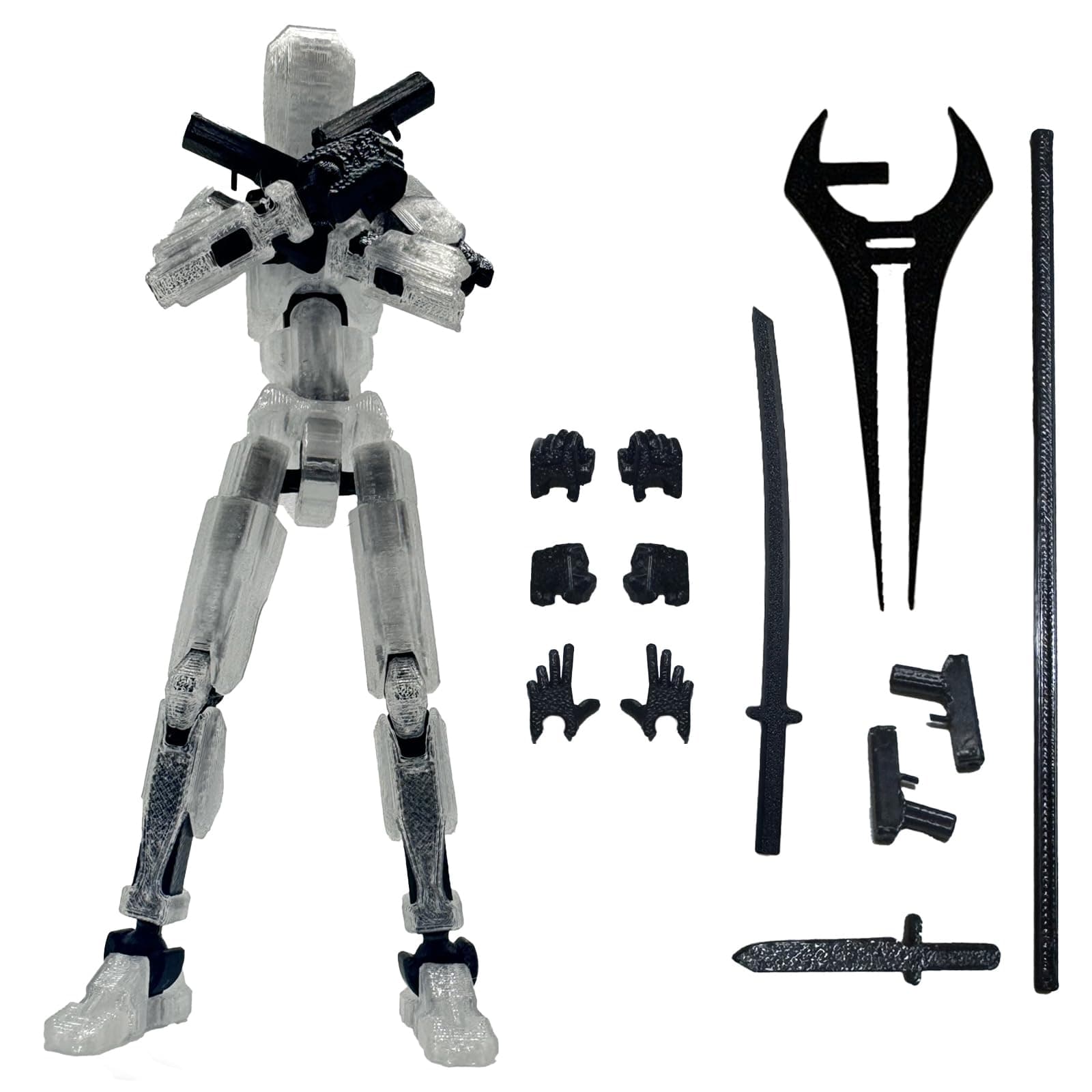 - 3D Printed 5.54-inch Multi-Jointed Action Figures Dummy13, Full Body Mechanical Movable Toy, Multiple Accessories, Hand Painted Figure, Desk Decoration, Creative Gifts (Transparent)