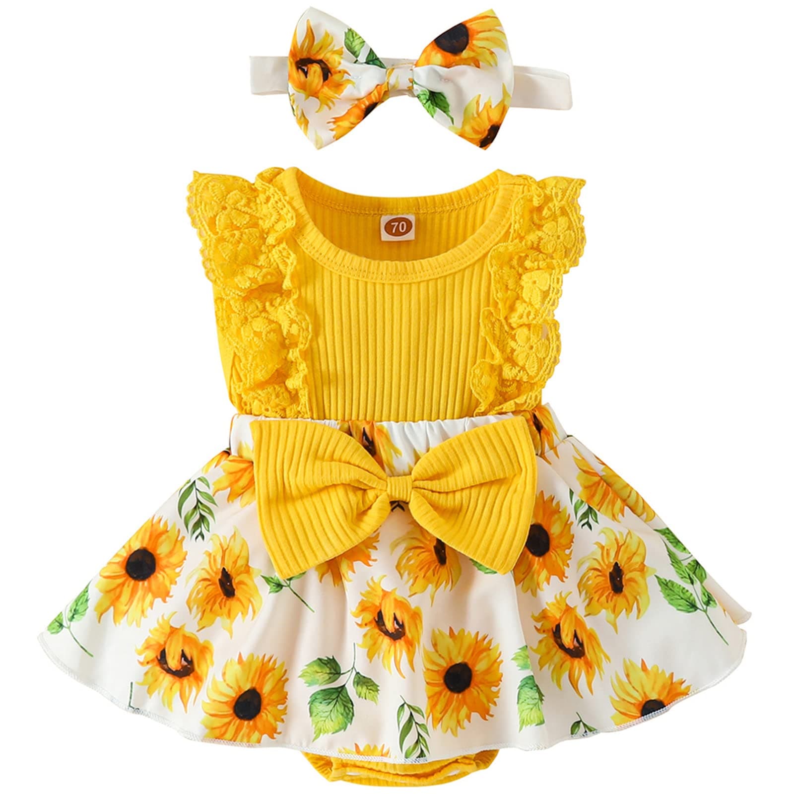 MubineoBaby Girl Summer Clothes Outfits Sleeveless Lace Floral Romper Dress Newborn Outfit