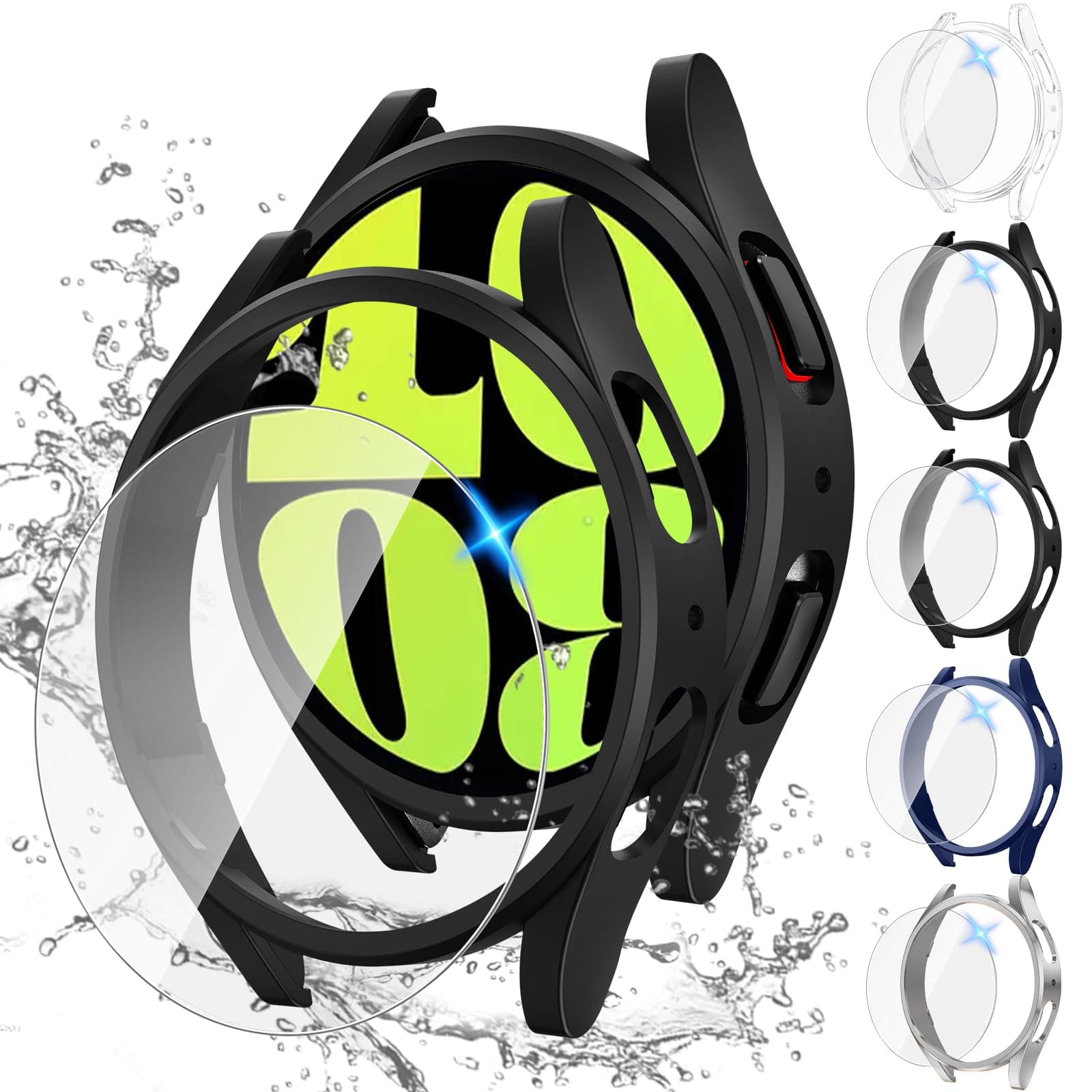 Tensea [5+5Pack for Samsung Galaxy Watch 6 Screen Protector Case 40mm Accessories, Hard PC Bumper/HD Anti-Fog Tempered Glass Protective Film, Face Cover Set, Galaxy Watch 6 Case for Women Men