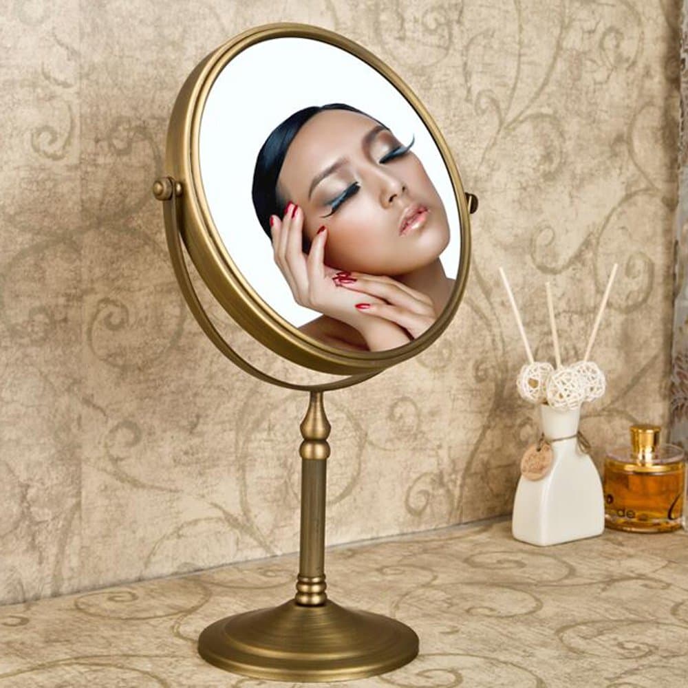 Weare Home Antique Brass Tabletop 3x Magnification Vanity Makeup Bathroom Mirror